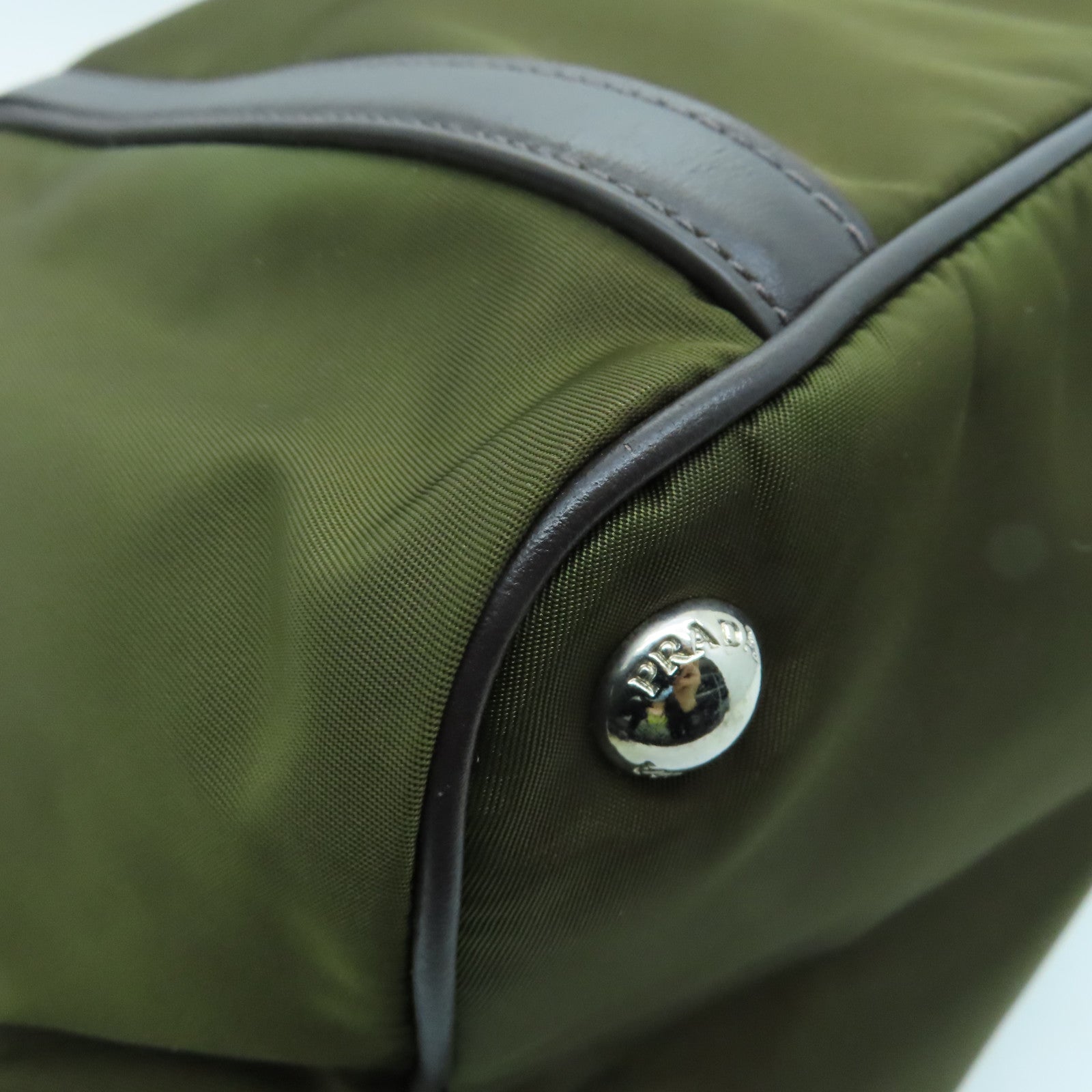 PRADA Nylon 2Way Shoulder Silver Buckle Handle Shoulder Bag Green/Brown
