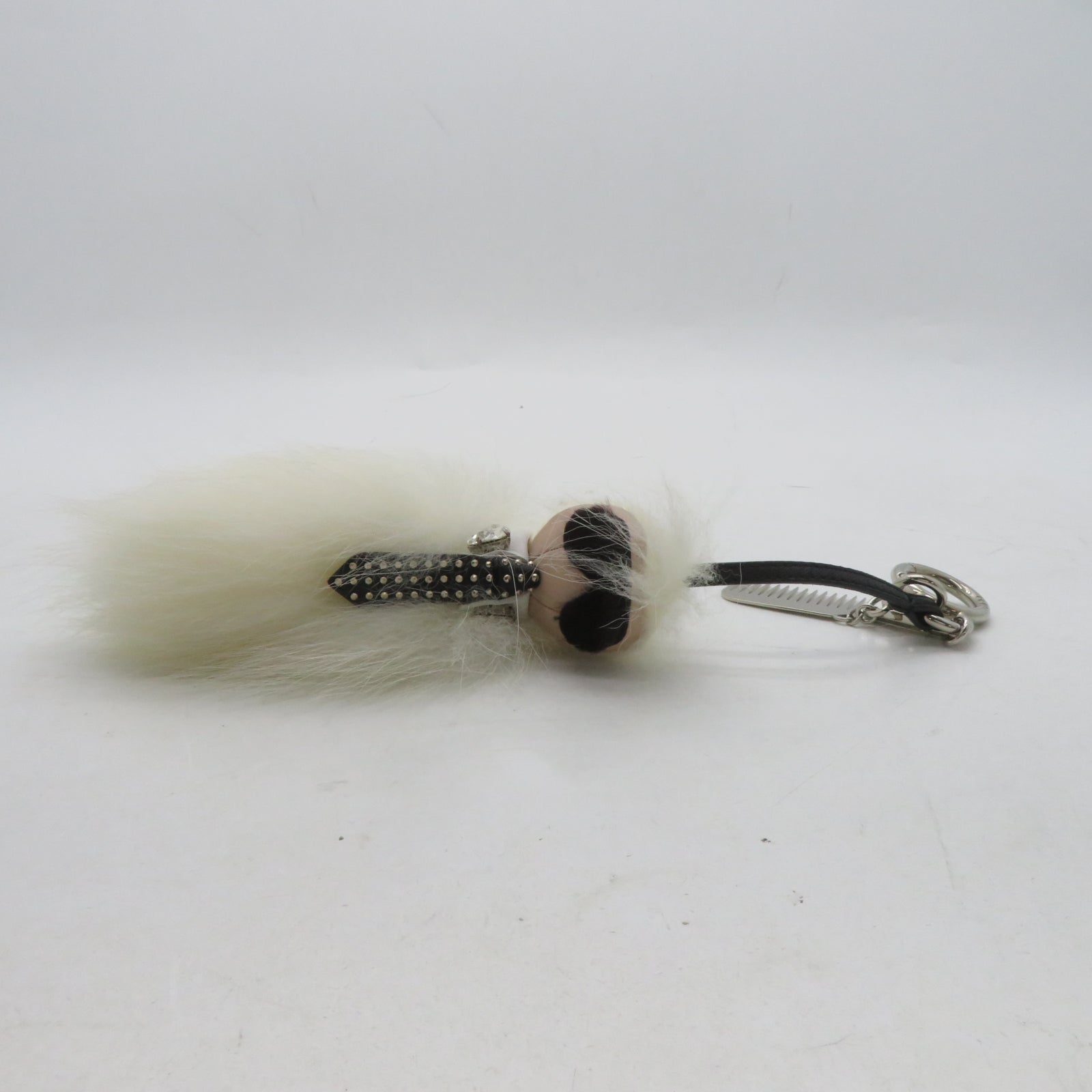 FENDI 毛茸Karlito Charm銀扣掛飾白色