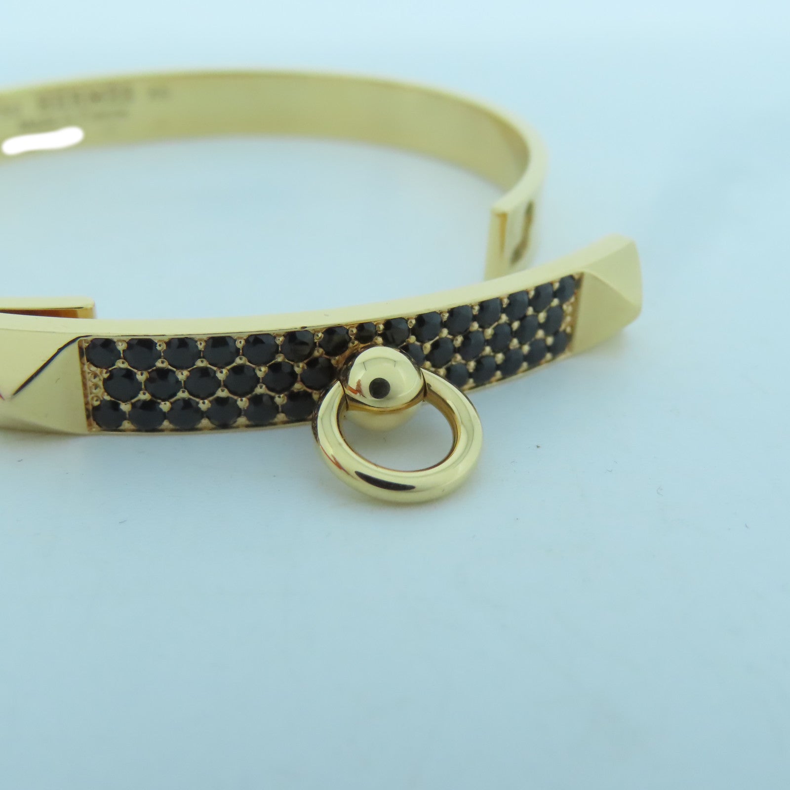 HERMES 18K黃金Collier De Chien Bracelet黑鑽石手鐲#14.5cm
