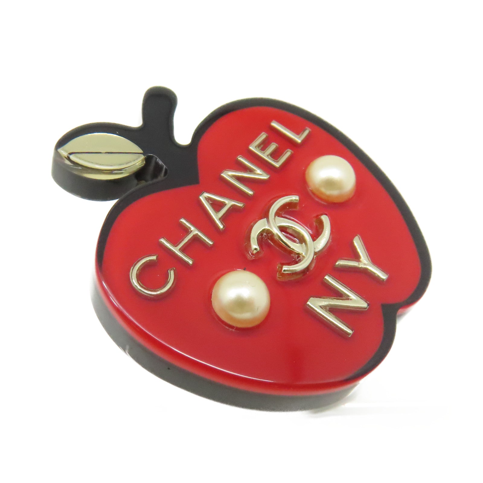 CHANEL PVC/樹脂Apple NY Brooch胸針黑色/紅色
