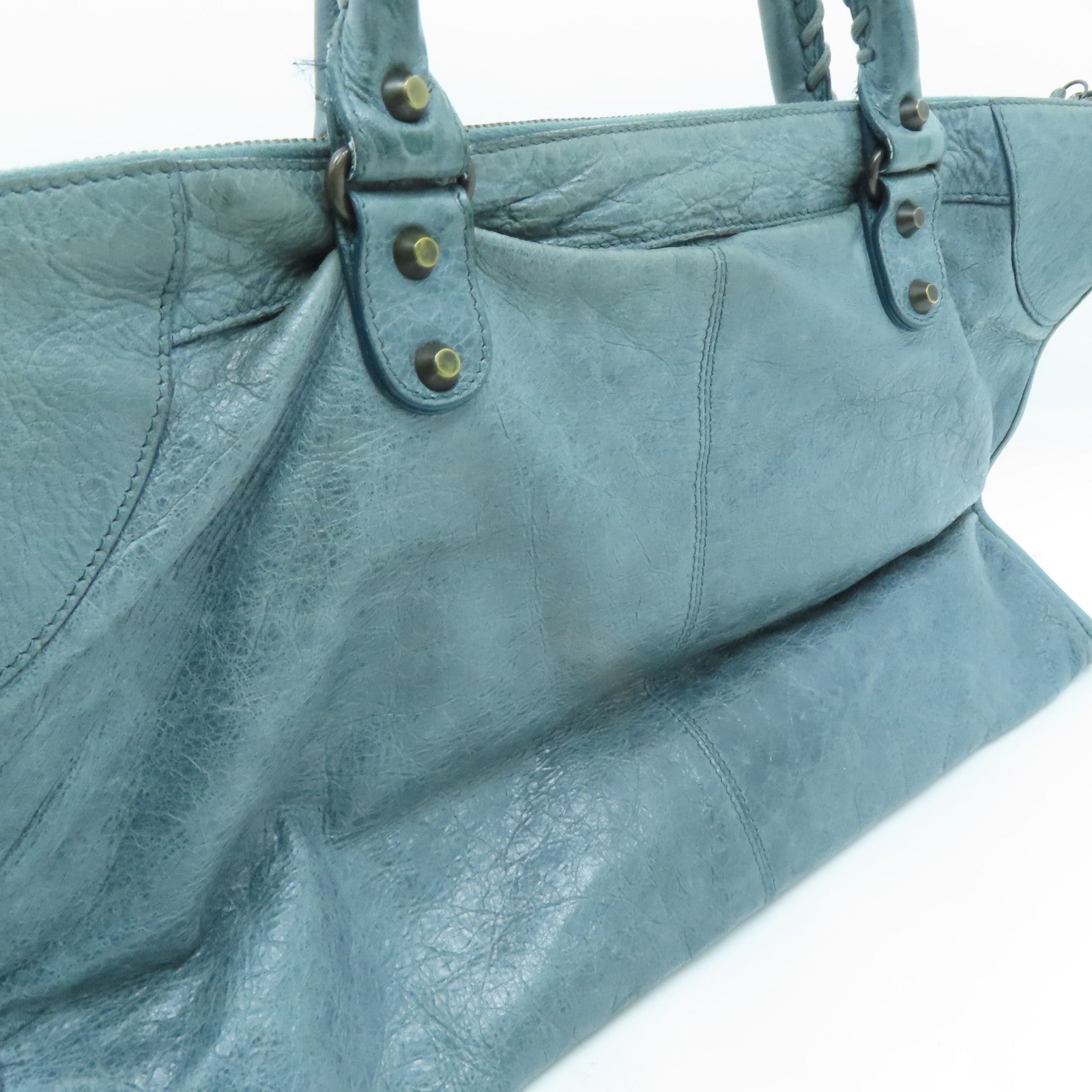 BALENCIAGA Sheepskin Leather The Work Gold Buckle Tote Bag Gray