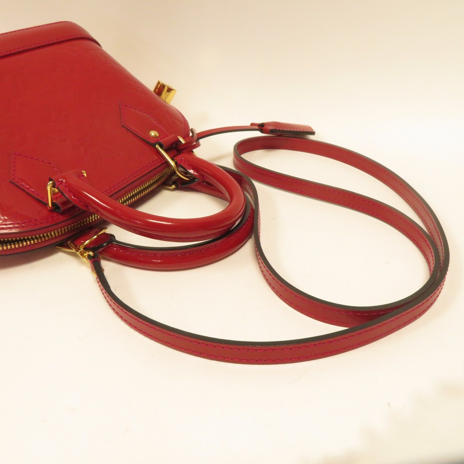 LOUIS VUITTON Monogram Vernis Alma BB金扣手挽肩背兩用袋紅色