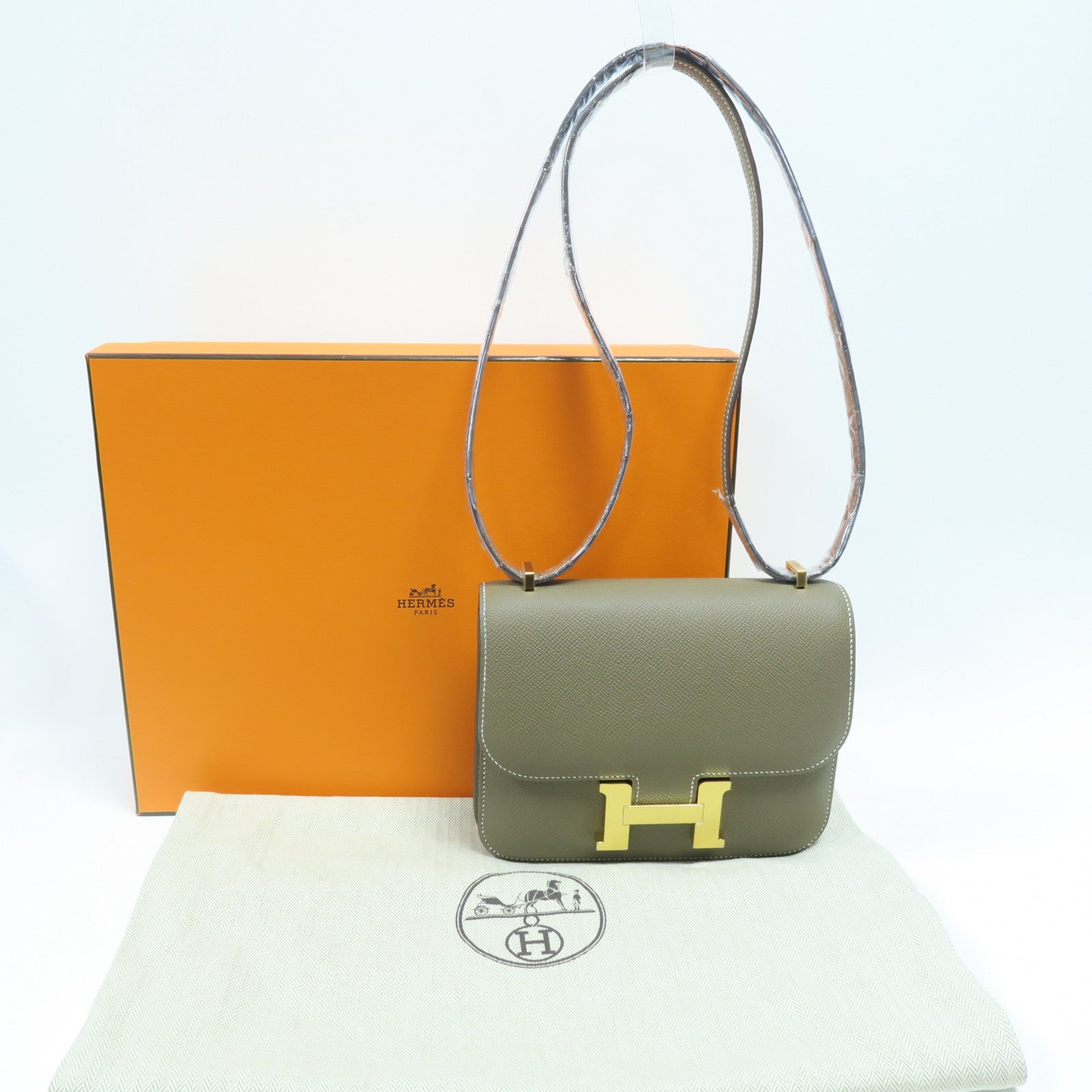 HERMES Epsom皮革Constance Mini金扣肩背袋Etoupe大象灰色