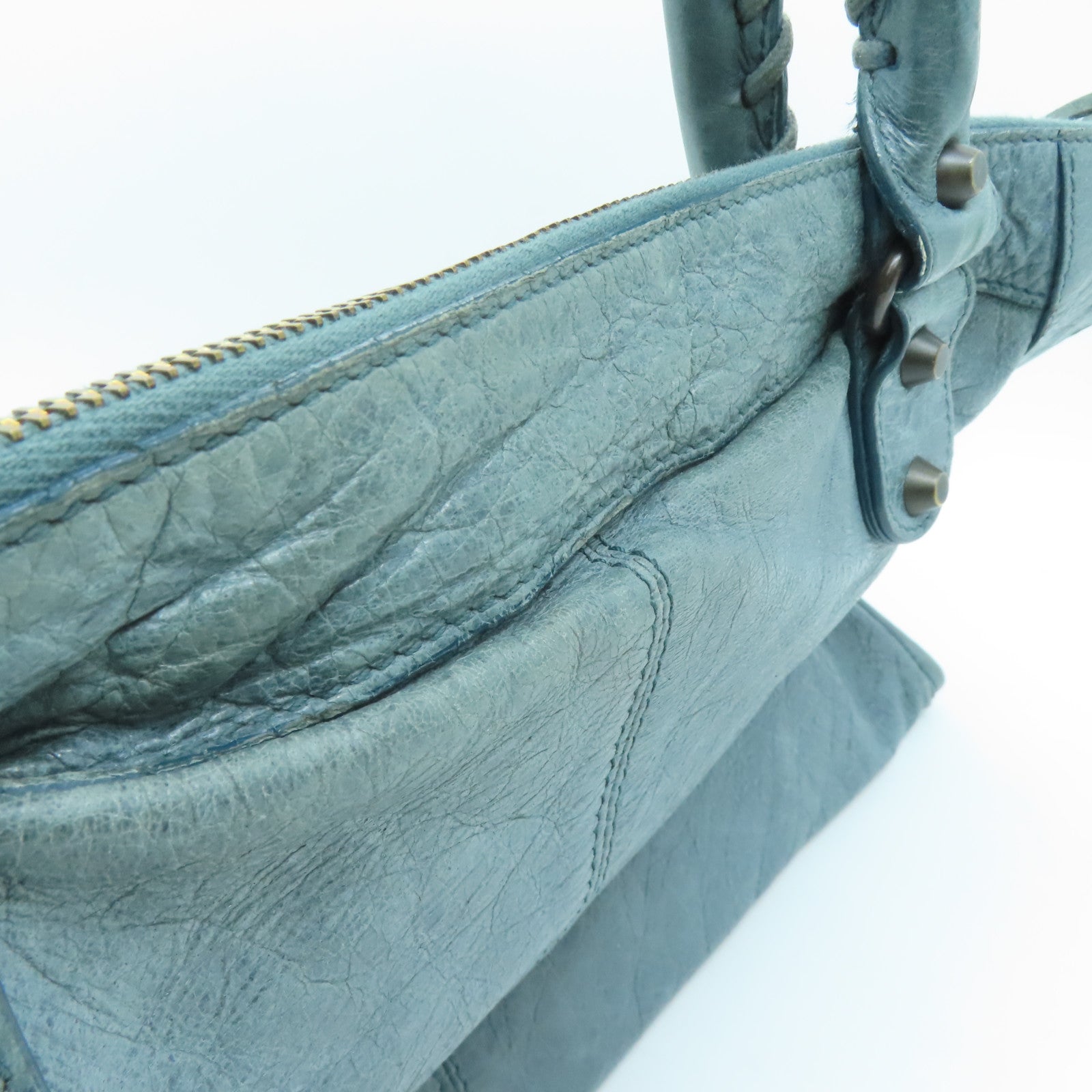 BALENCIAGA Sheepskin Leather The Work Gold Buckle Tote Bag Gray