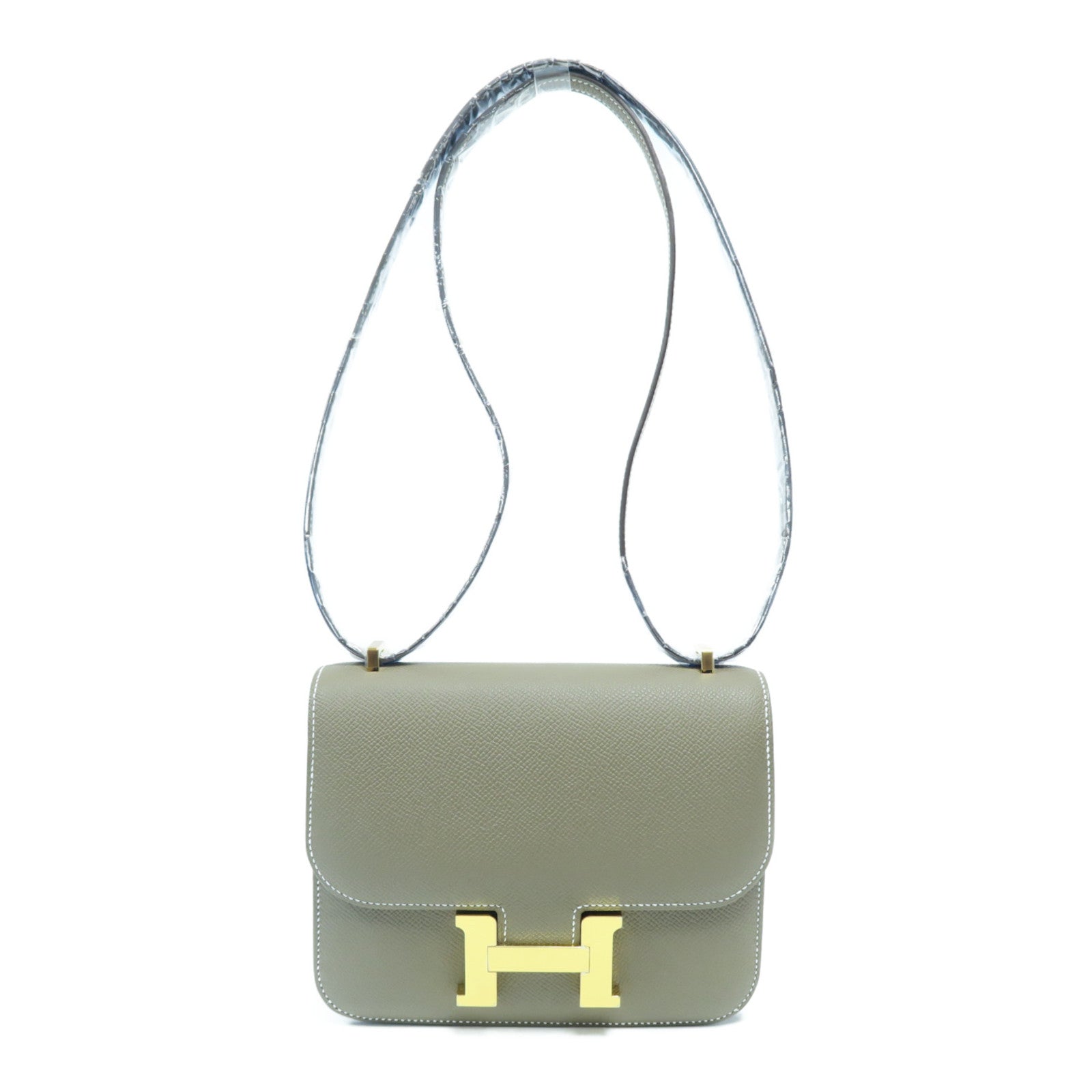 HERMES Epsom皮革Constance Mini金扣肩背袋Etoupe大象灰色