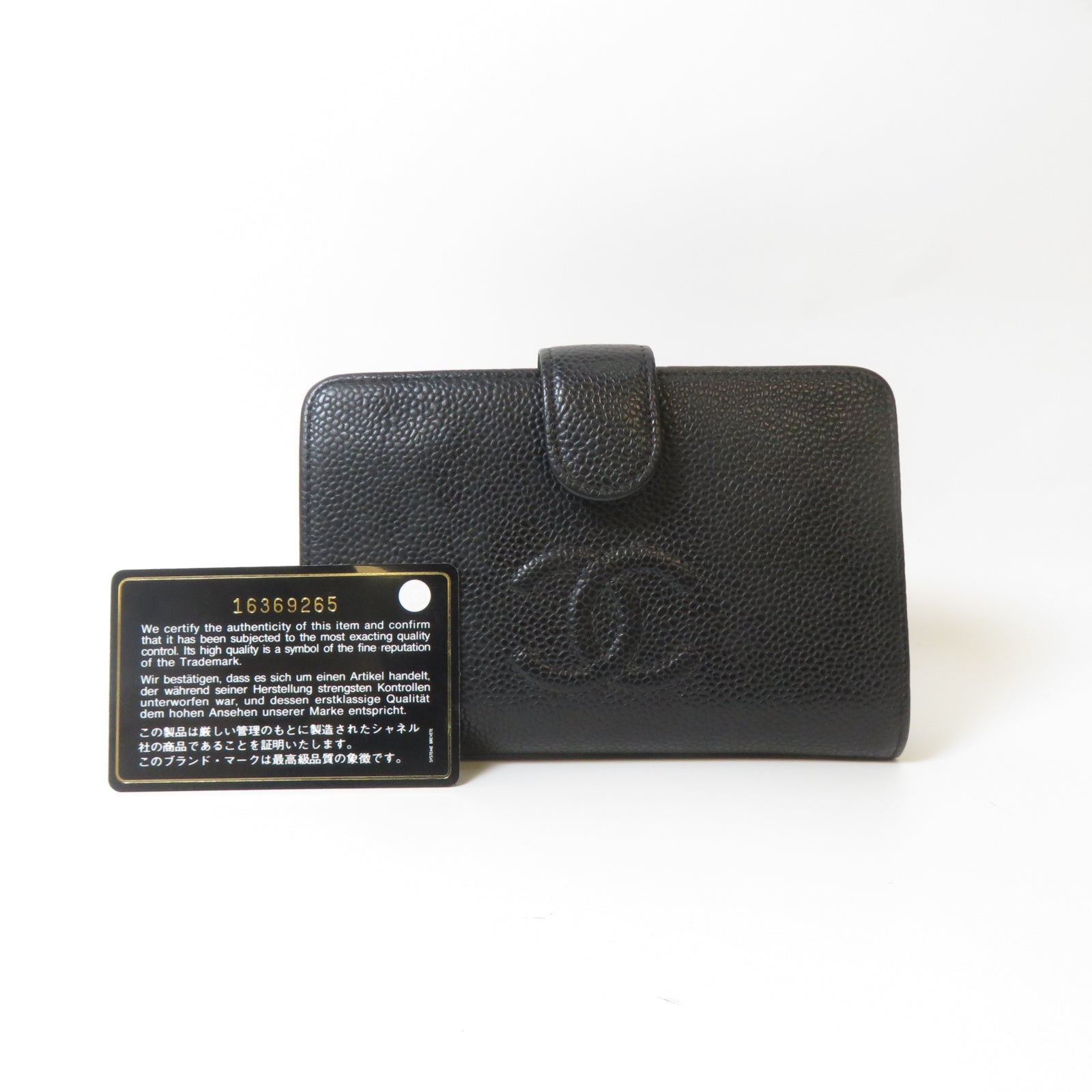 CHANEL 牛皮皮革Wallet銀扣錢包黑色