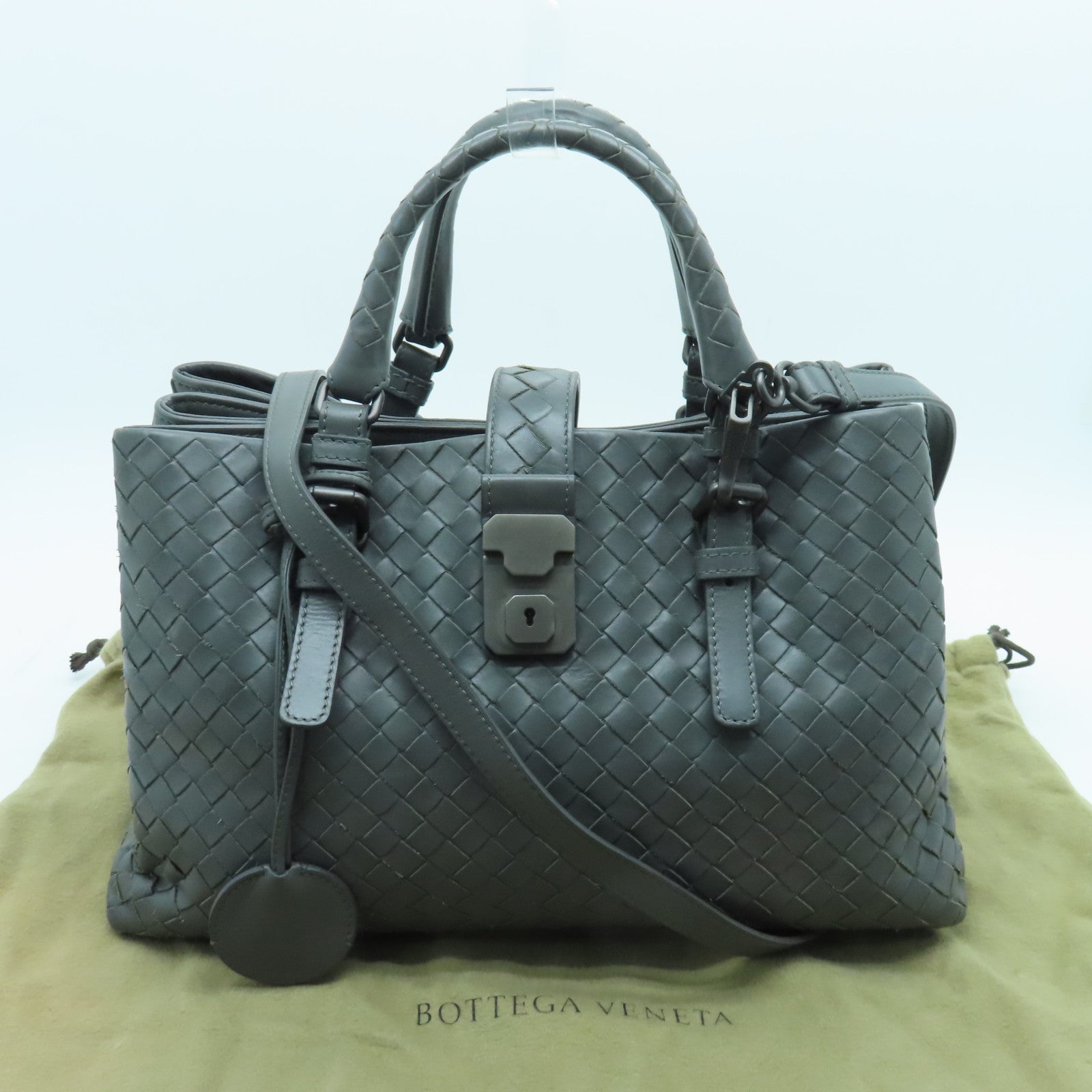 BOTTEGA VENETA 織紋皮革2 Way Shoulder手挽肩背兩用袋灰色