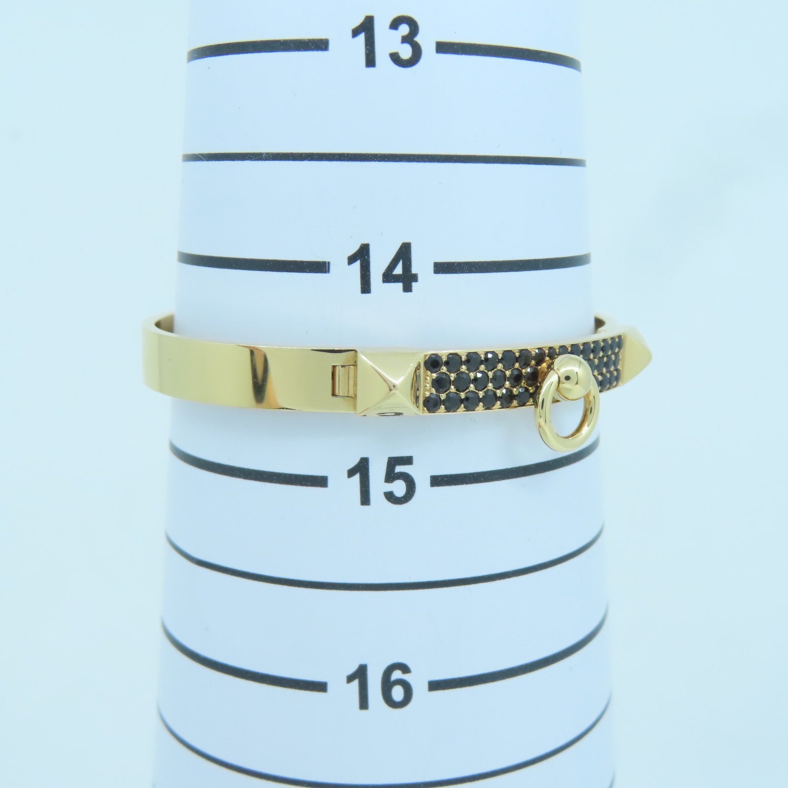 HERMES 18K黃金Collier De Chien Bracelet黑鑽石手鐲#14.5cm