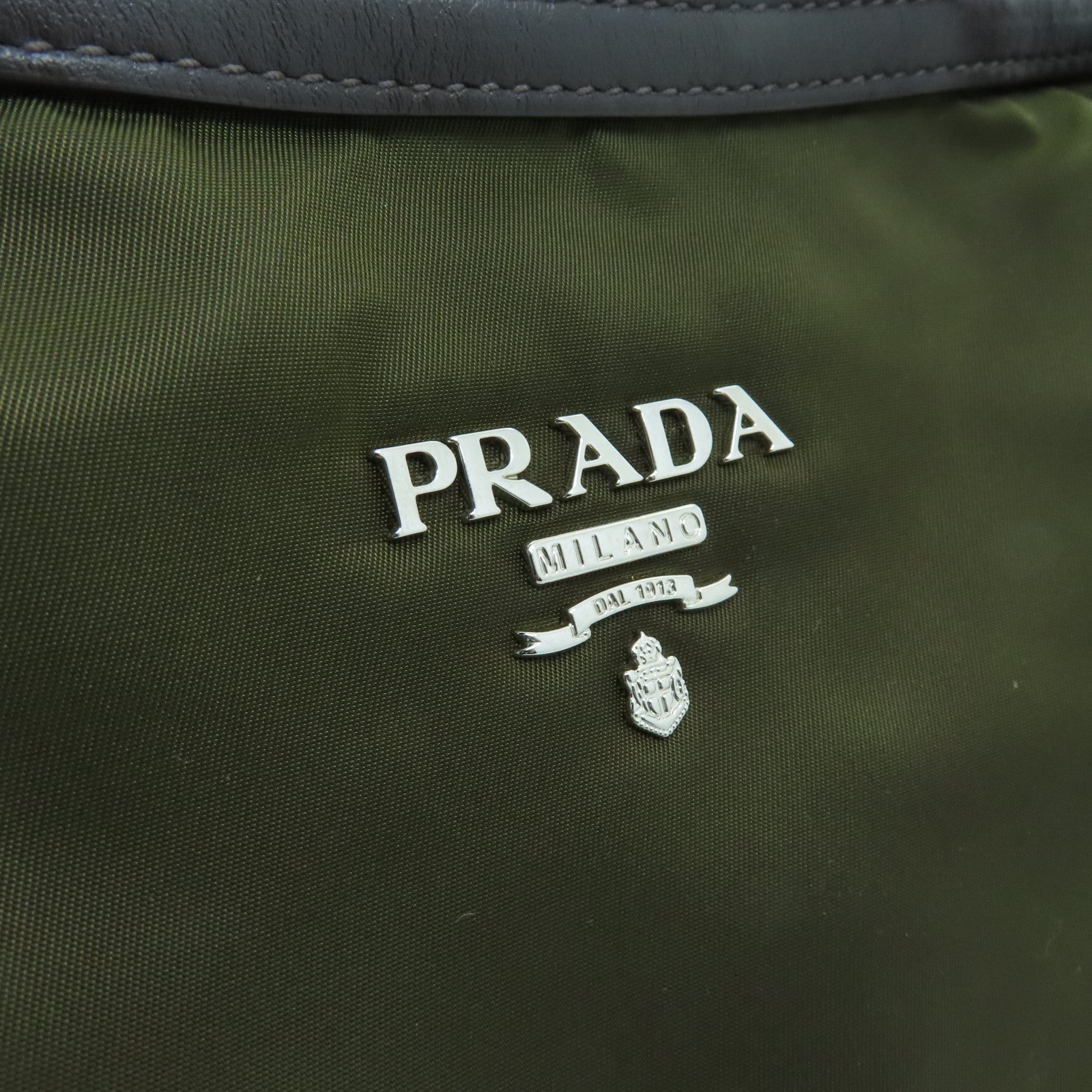 PRADA Nylon 2Way Shoulder Silver Buckle Handle Shoulder Bag Green/Brown
