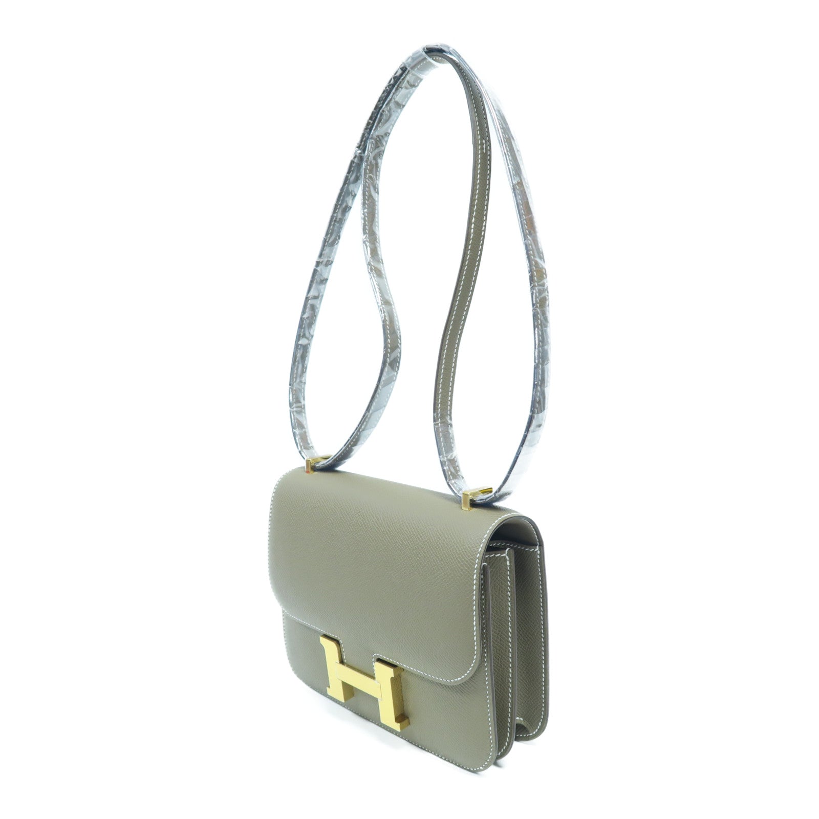 HERMES Epsom皮革Constance Mini金扣肩背袋Etoupe大象灰色