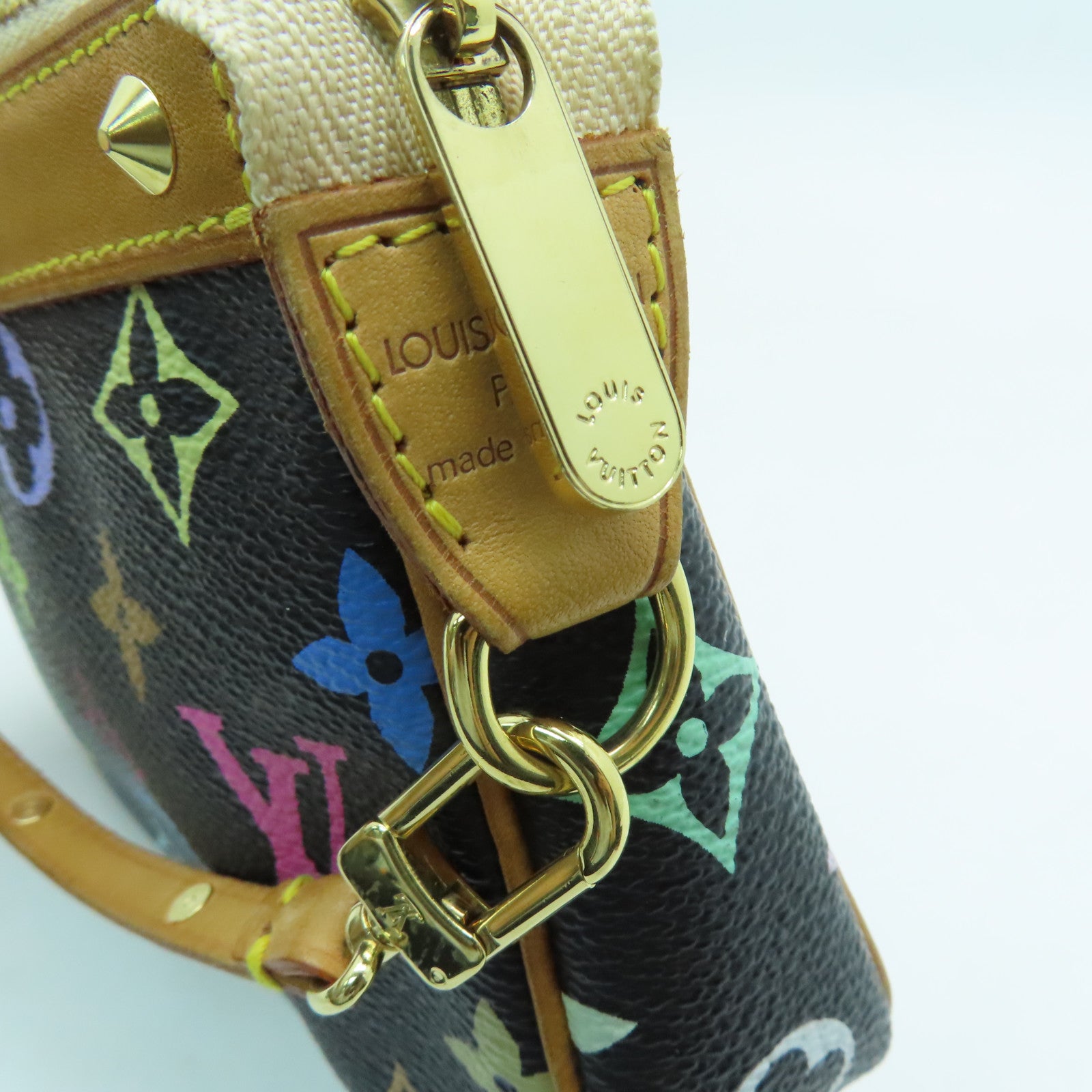 LOUIS VUITTON Multi-Mono Pochette Accessories Gold Buckle Shoulder Bag Black/Color