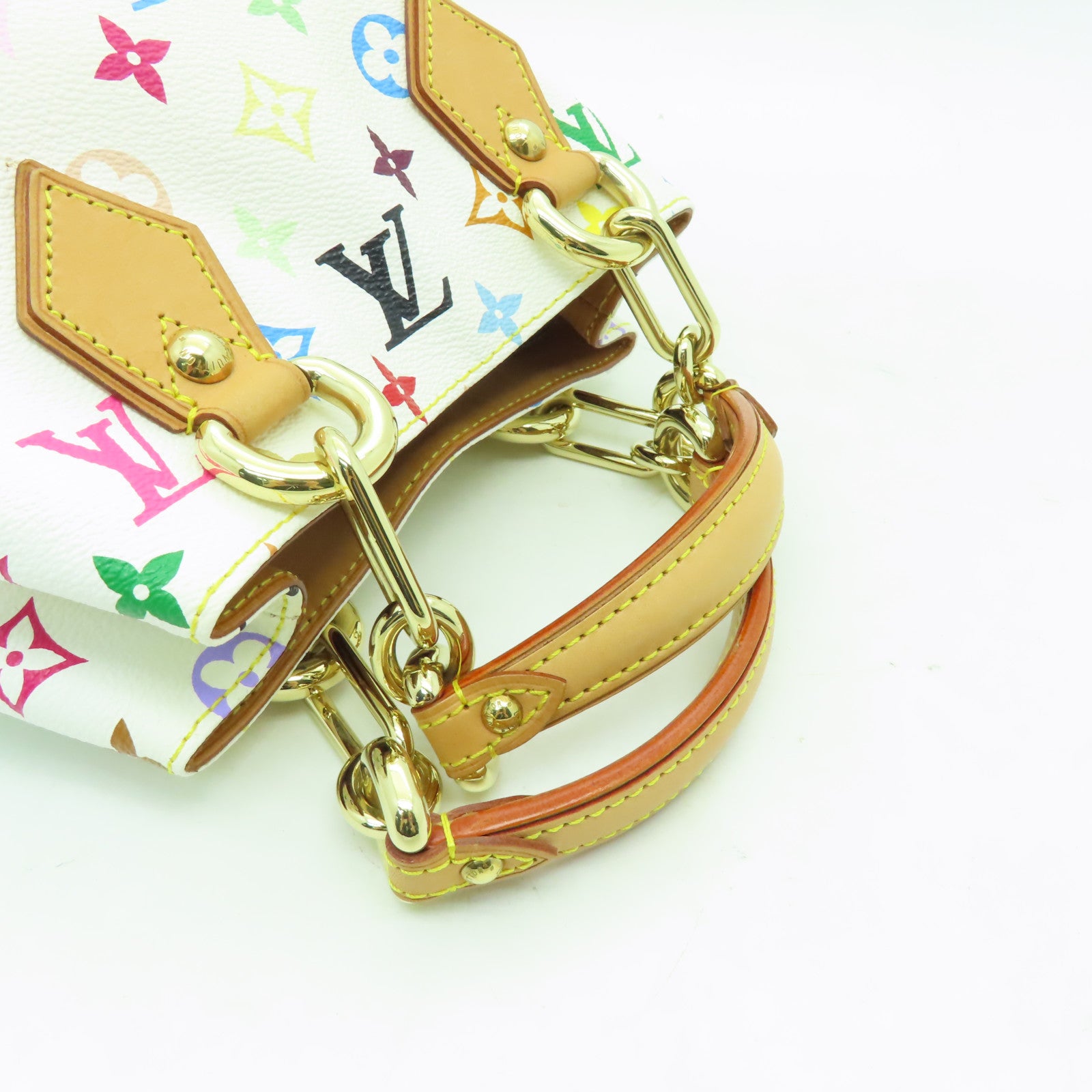 LOUIS VUITTON Monogram Multicolore Audra金扣手挽袋白色