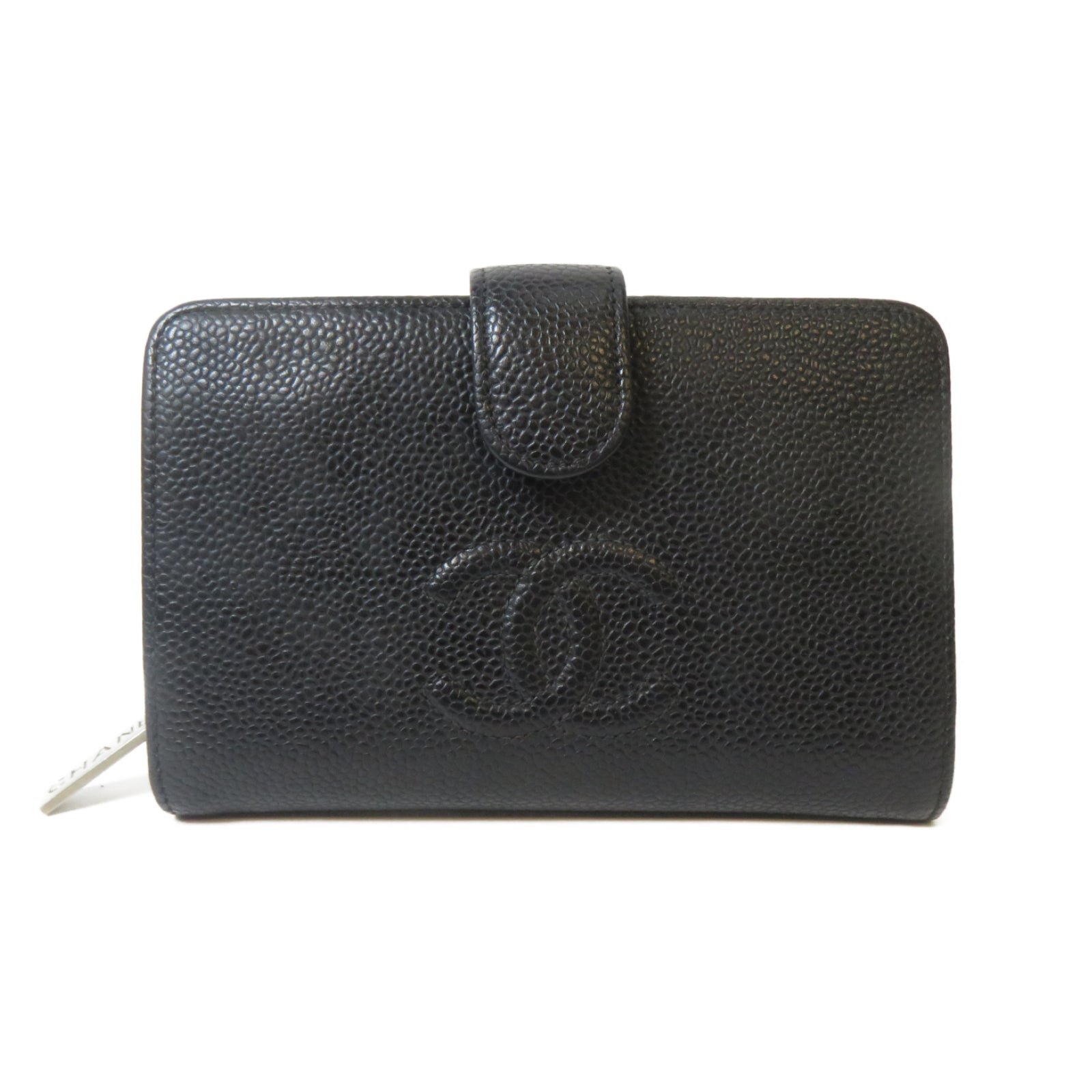 CHANEL 牛皮皮革Wallet銀扣錢包黑色