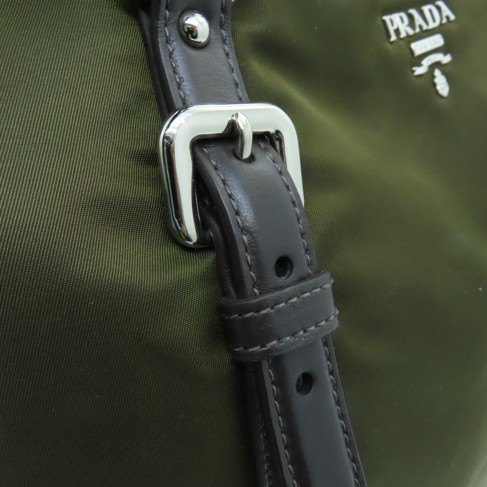 PRADA Nylon 2Way Shoulder Silver Buckle Handle Shoulder Bag Green/Brown