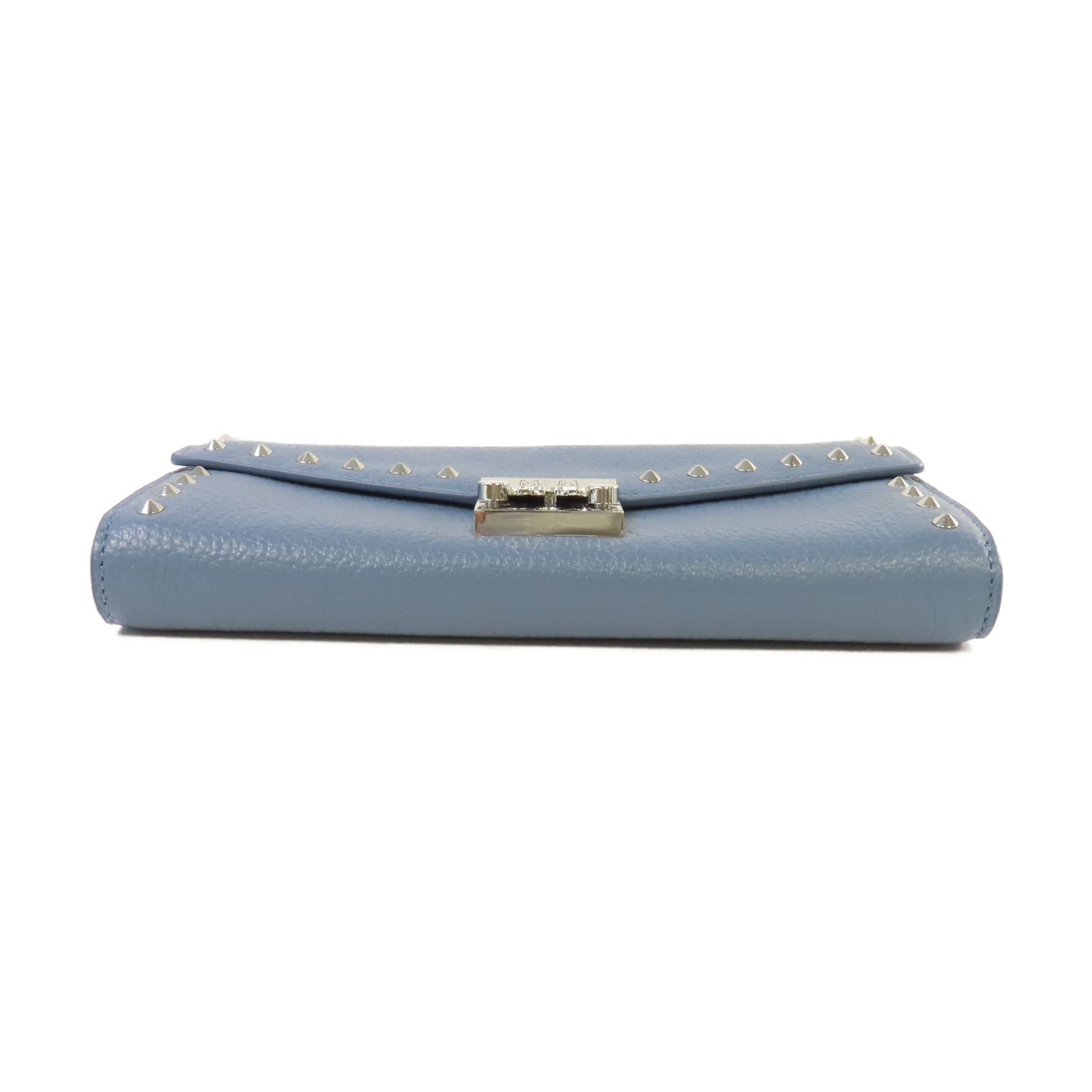 MCM 牛皮皮革Wallet Chain Shoulder Bag銀扣鏈帶肩背袋藍色