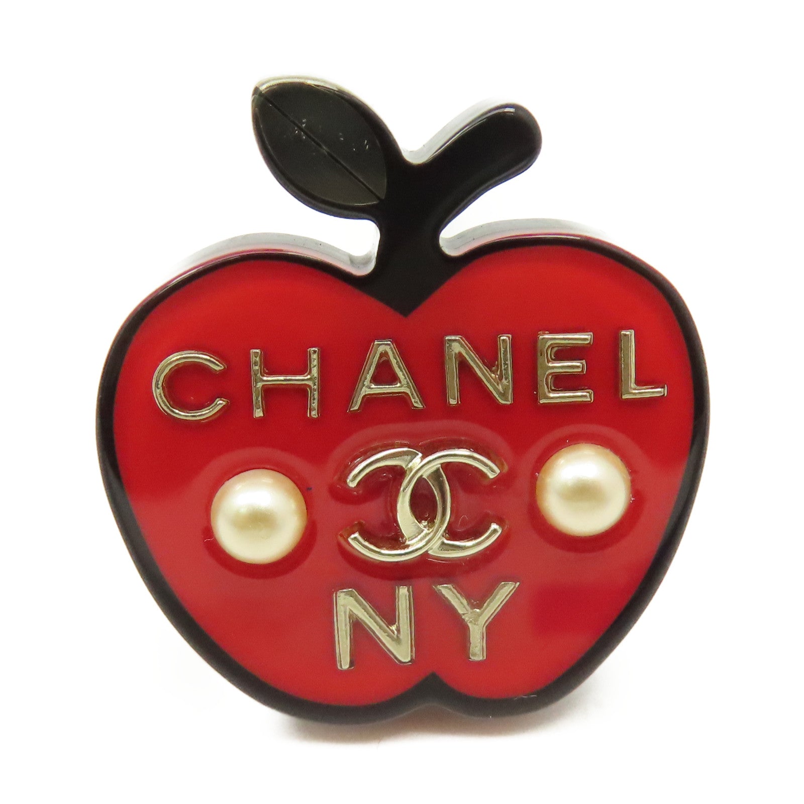 CHANEL PVC/樹脂Apple NY Brooch胸針黑色/紅色