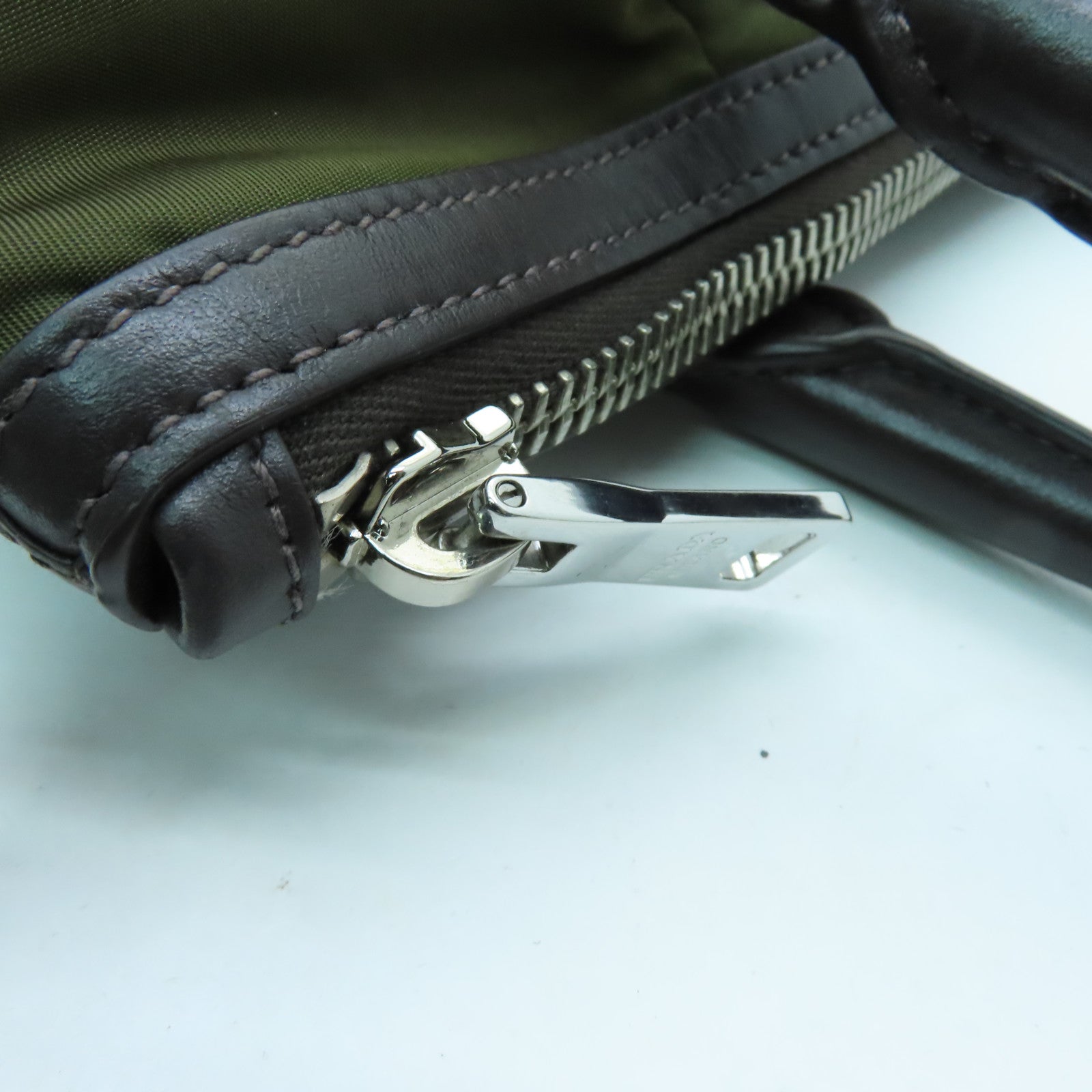 PRADA Nylon 2Way Shoulder Silver Buckle Handle Shoulder Bag Green/Brown