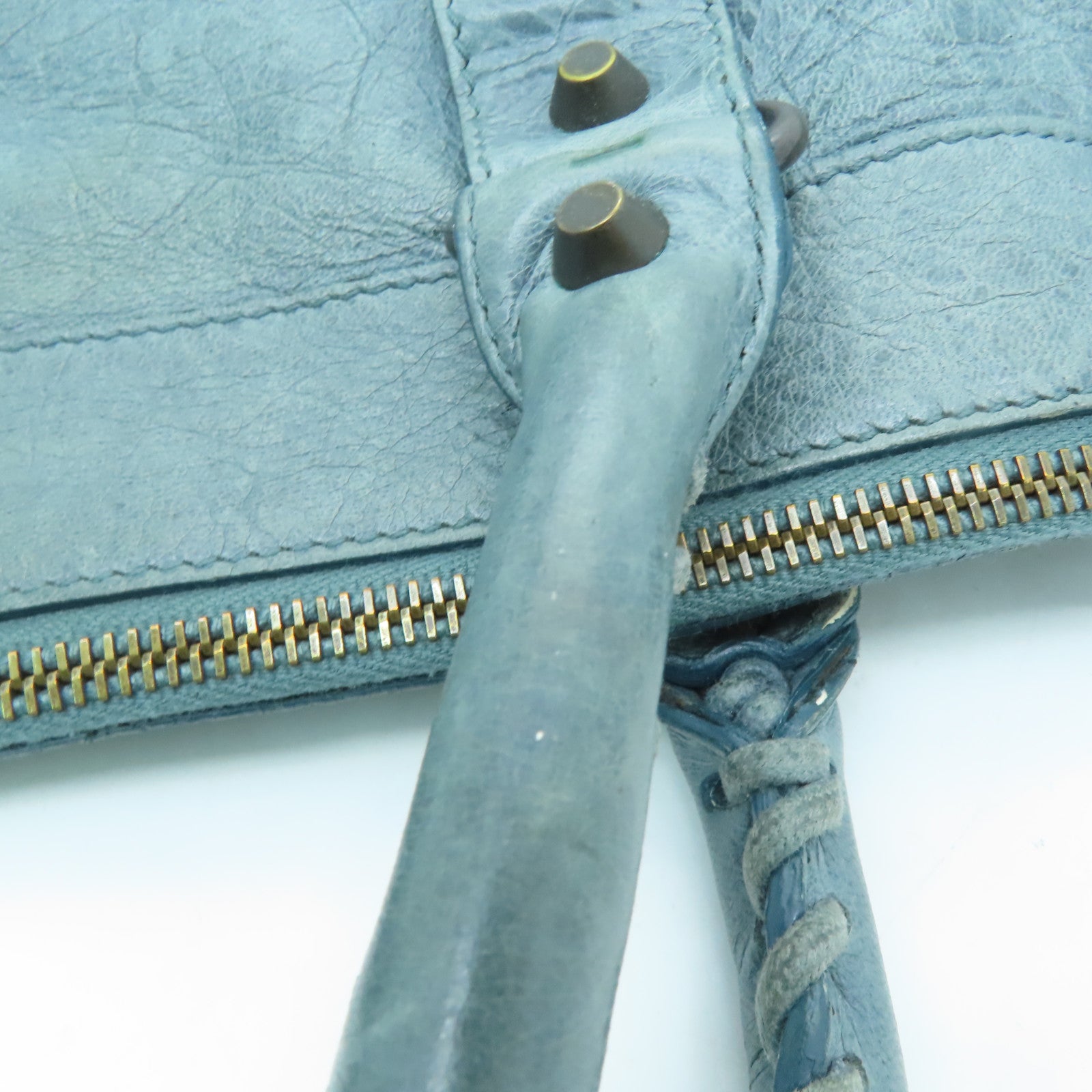 BALENCIAGA Sheepskin Leather The Work Gold Buckle Tote Bag Gray