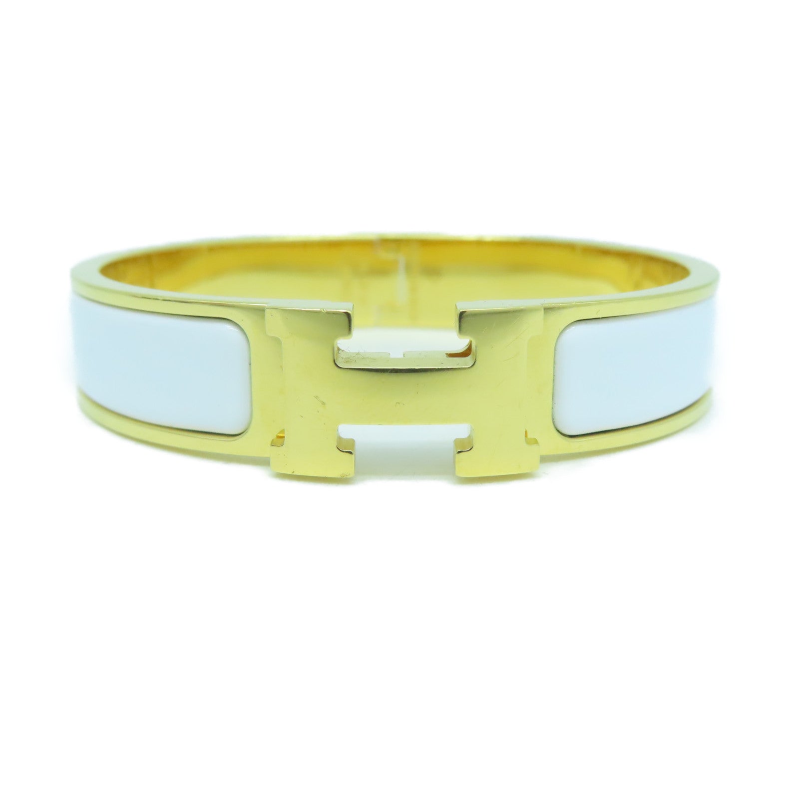 HERMES 金屬Clic-Clac H Bracelet手鐲白色/金色