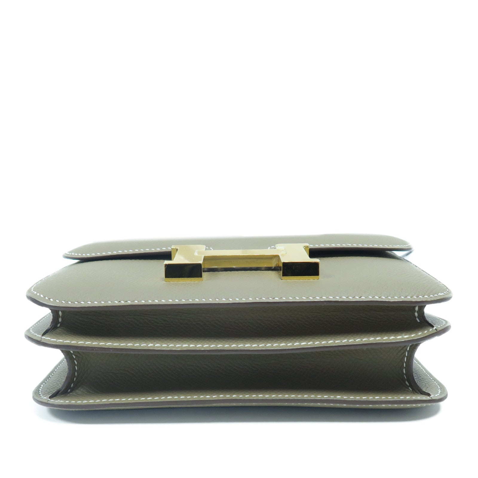 HERMES Epsom皮革Constance Mini金扣肩背袋Etoupe大象灰色