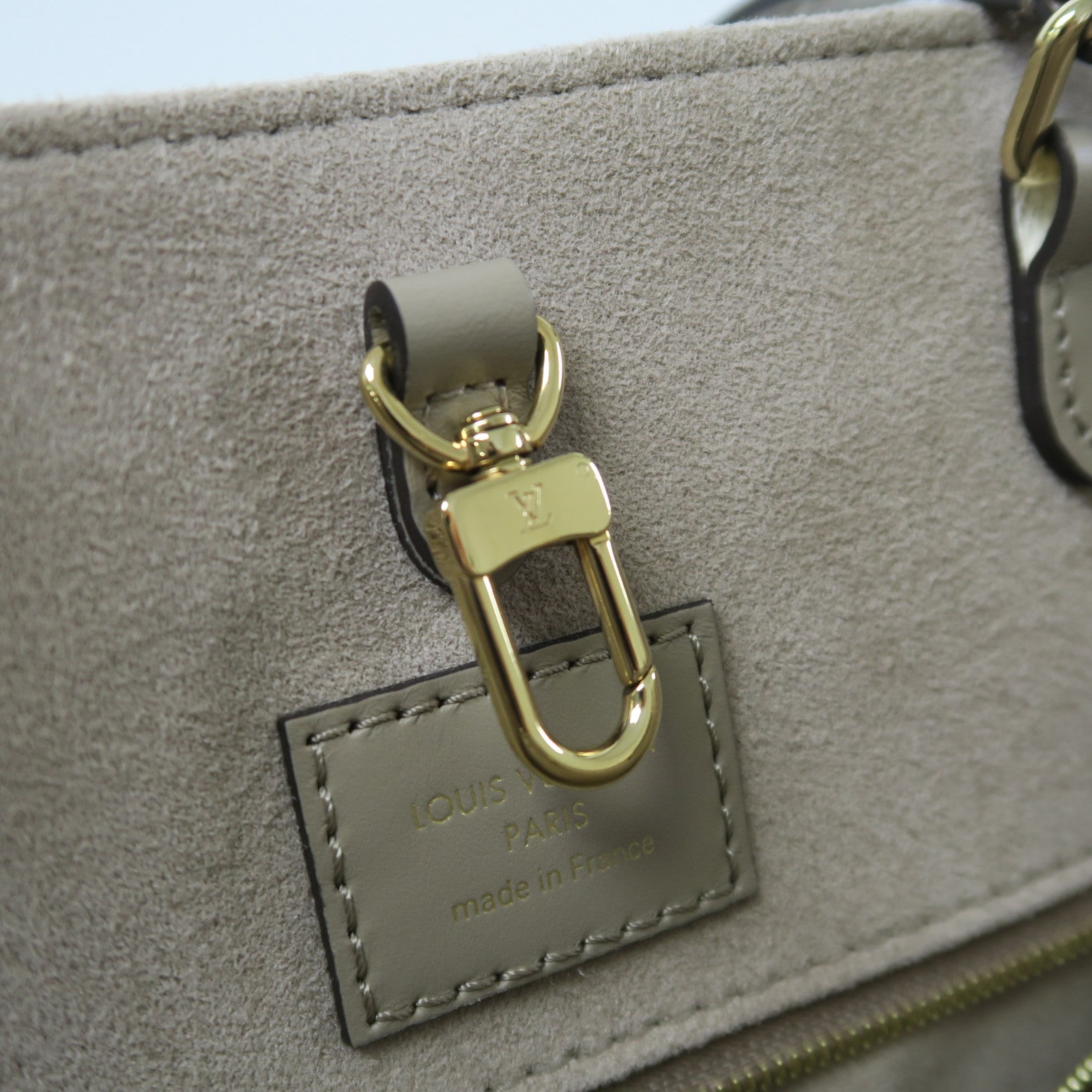 LOUIS VUITTON Monogram Empreinte OnTheGo MM金扣手挽肩背兩用袋斑鳩灰色/奶油色