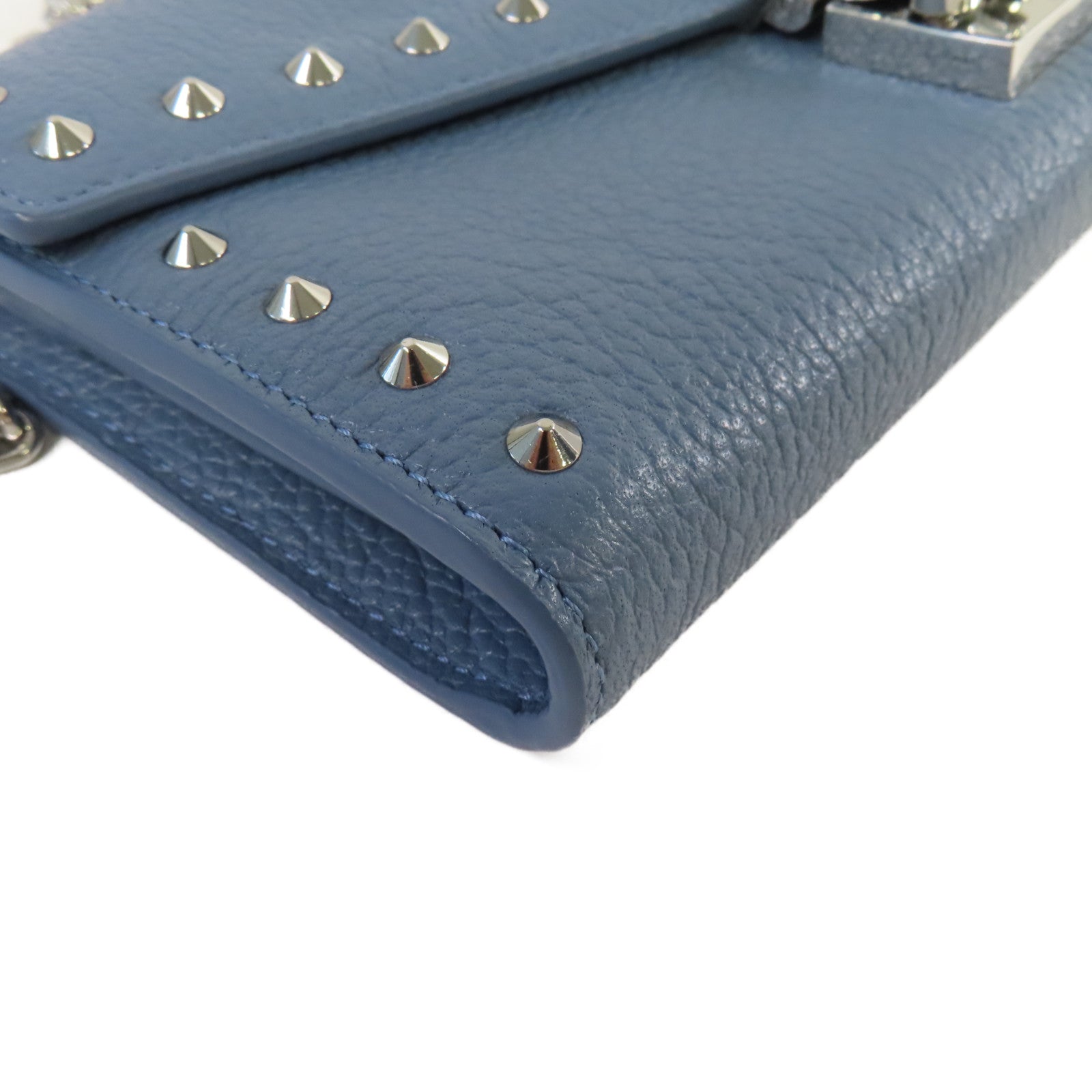 MCM 牛皮皮革Wallet Chain Shoulder Bag銀扣鏈帶肩背袋藍色