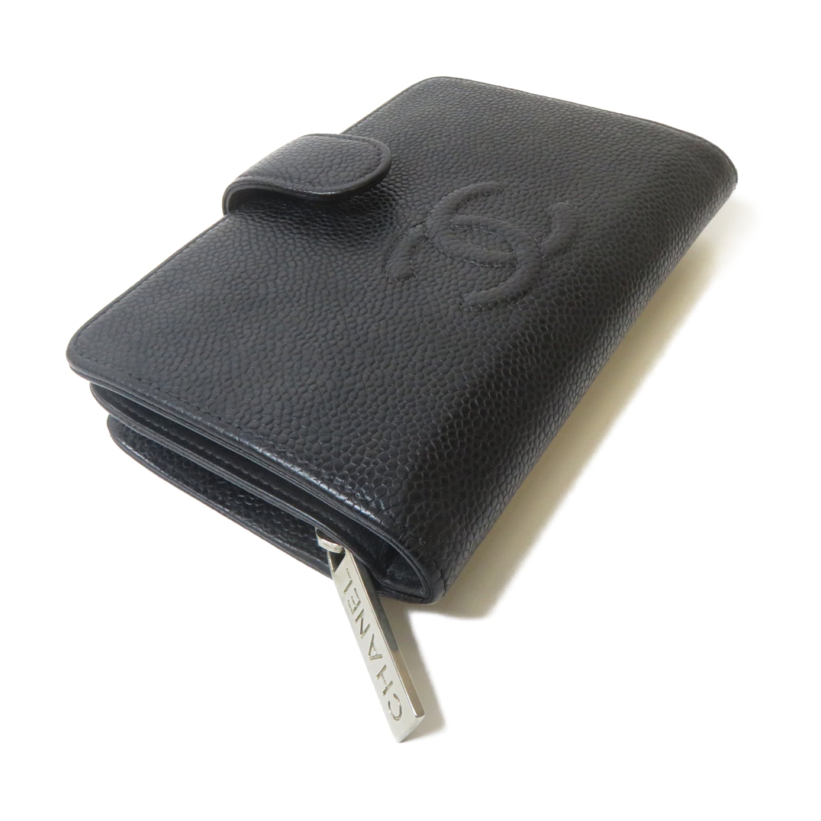 CHANEL 牛皮皮革Wallet銀扣錢包黑色