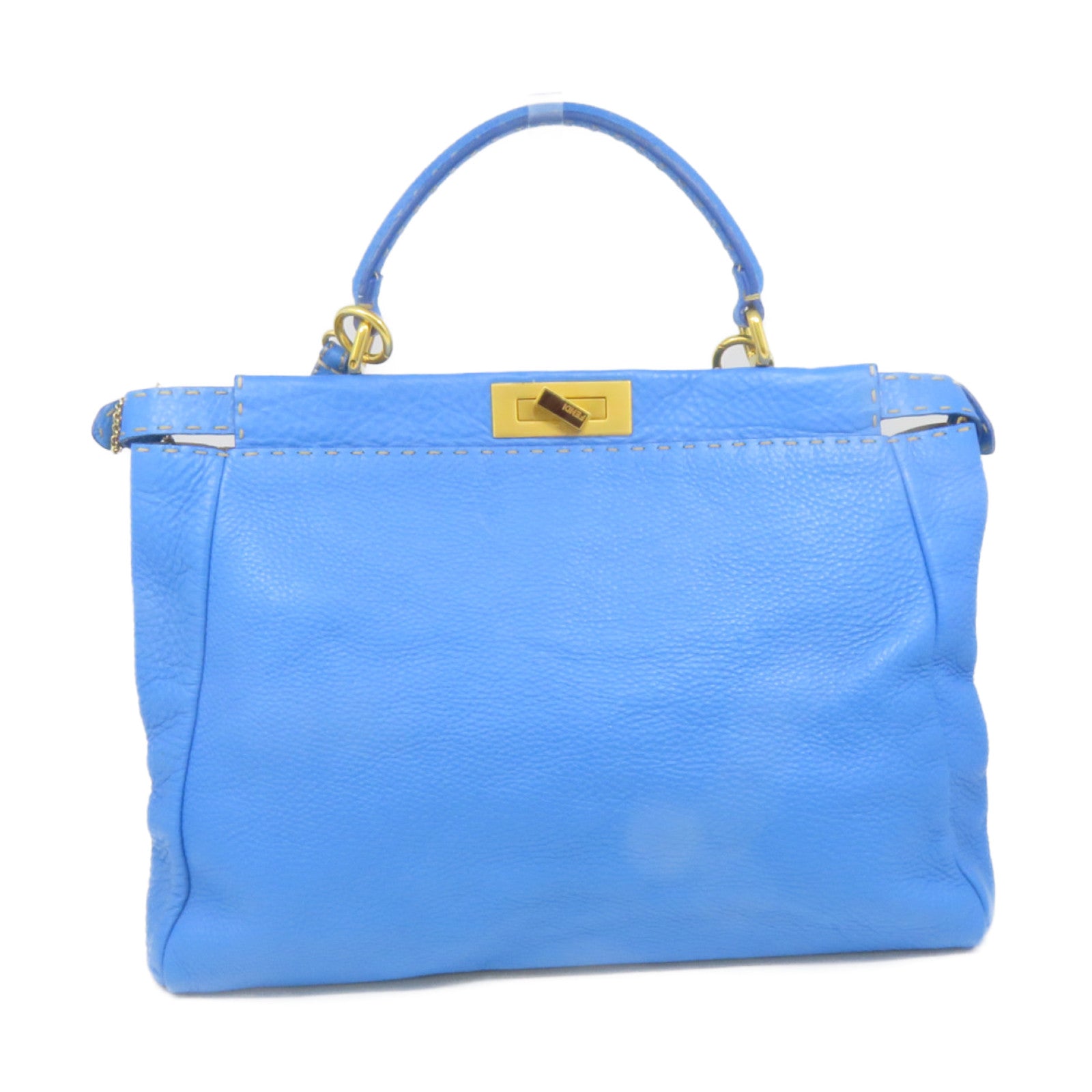 FENDI 牛皮皮革Peekaboo 2Way Shoulder Bag金扣手挽肩背两用袋蓝色