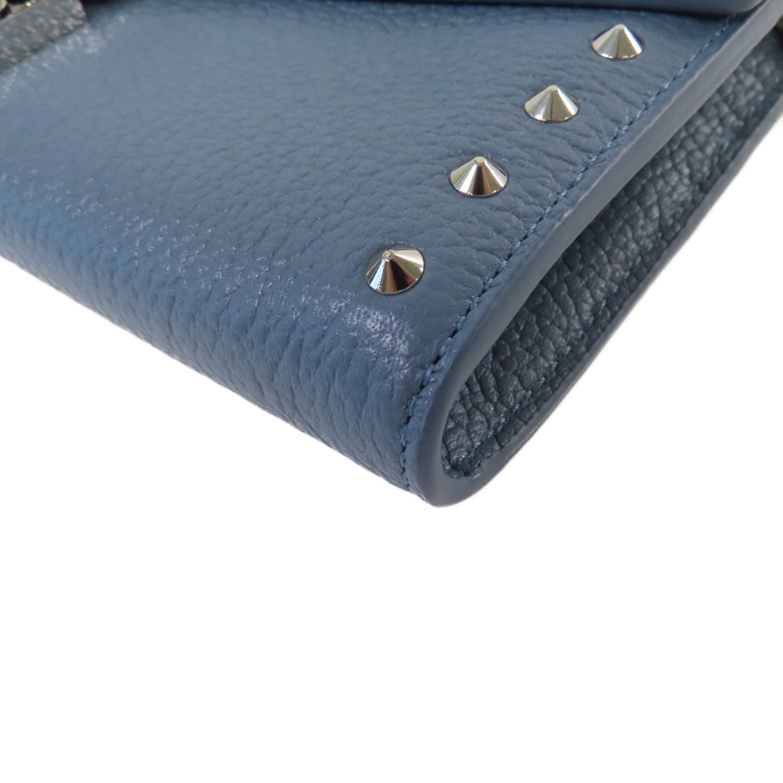 MCM 牛皮皮革Wallet Chain Shoulder Bag銀扣鏈帶肩背袋藍色