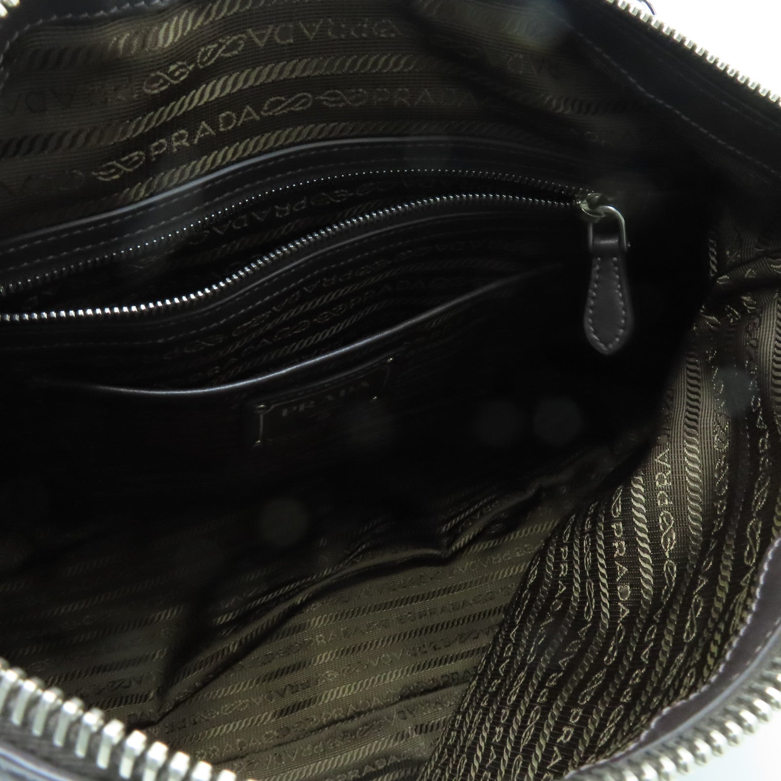 PRADA Nylon 2Way Shoulder Silver Buckle Handle Shoulder Bag Green/Brown