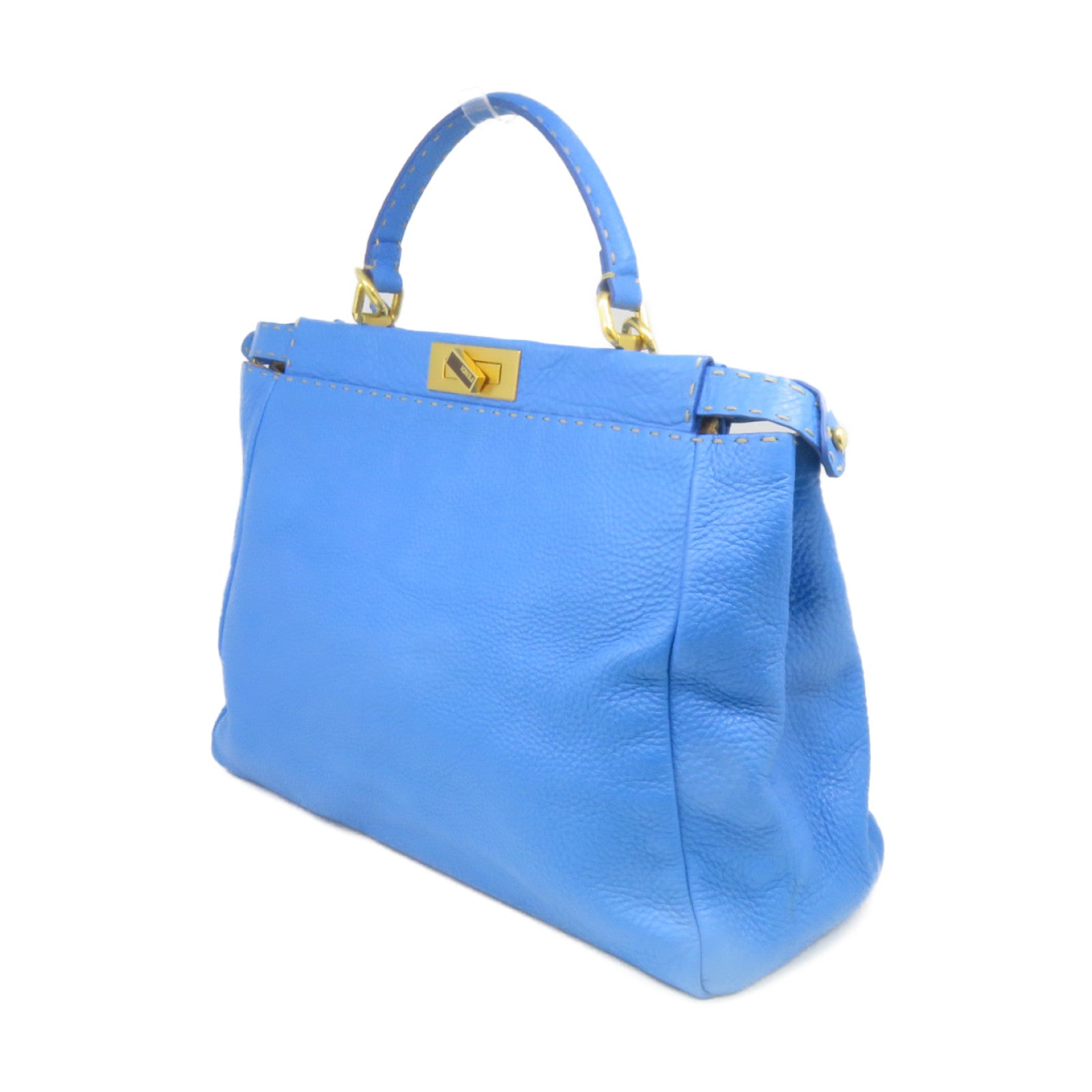 FENDI 牛皮皮革Peekaboo 2Way Shoulder Bag金扣手挽肩背两用袋蓝色