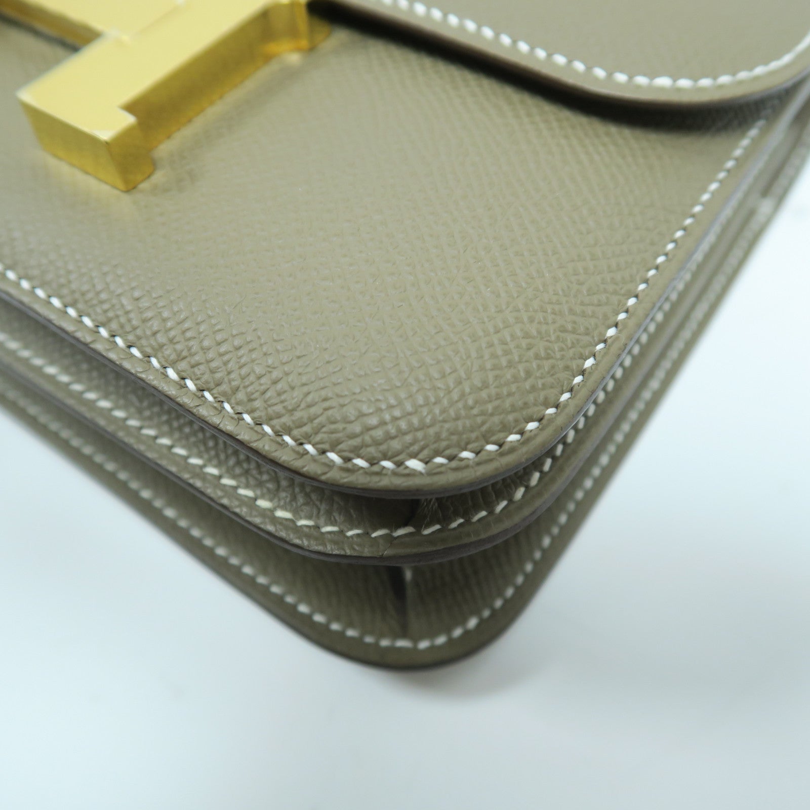 HERMES Epsom皮革Constance Mini金扣肩背袋Etoupe大象灰色