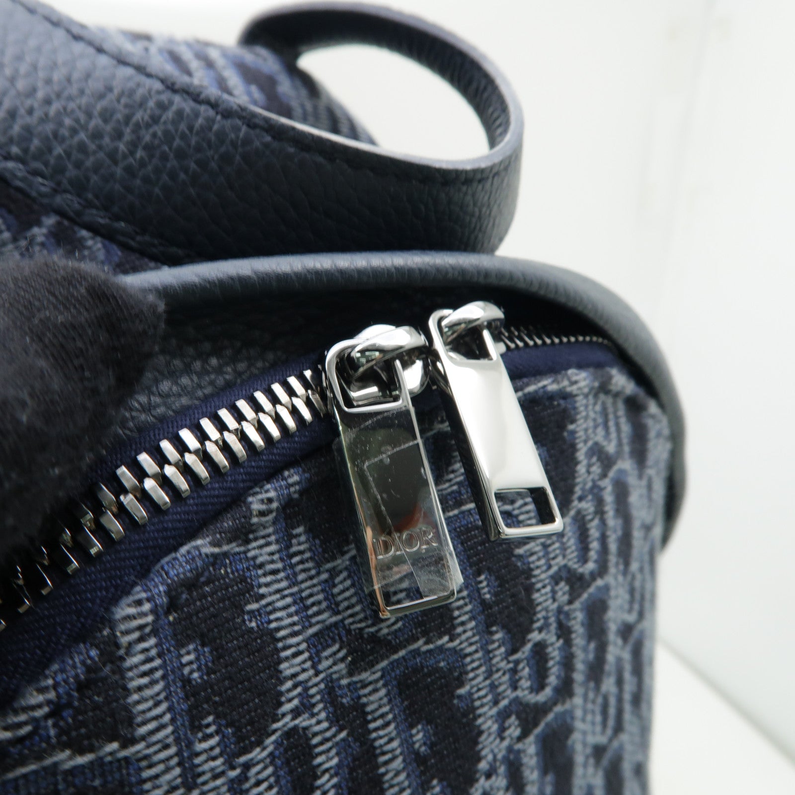 Dior 帆布Oblique Rider銀扣背包深藍色