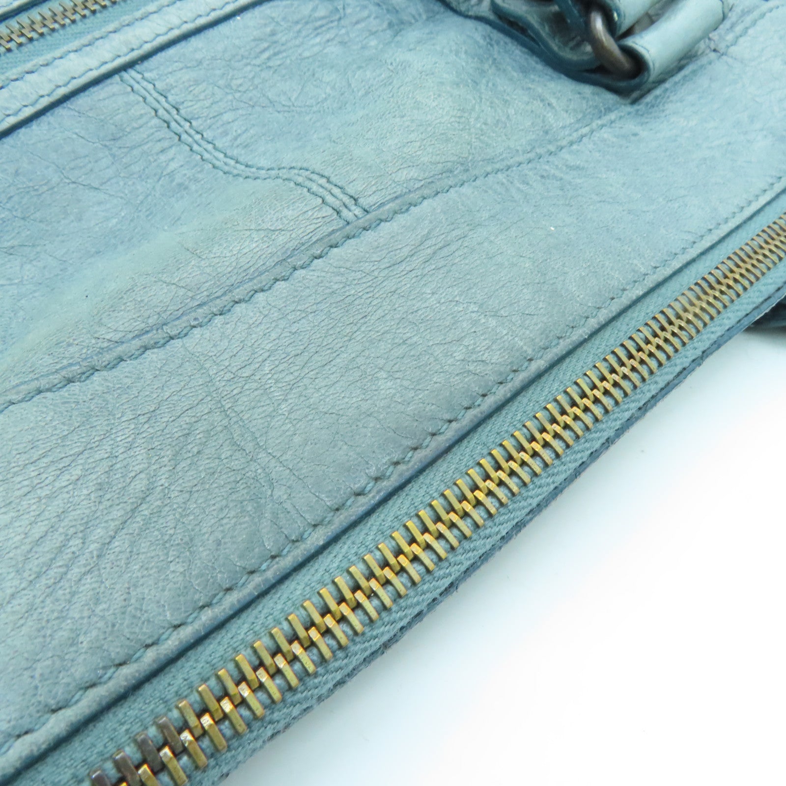 BALENCIAGA Sheepskin Leather The Work Gold Buckle Tote Bag Gray