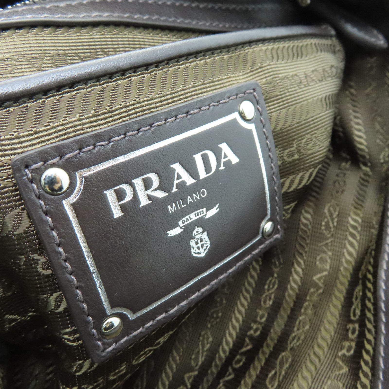PRADA Nylon 2Way Shoulder Silver Buckle Handle Shoulder Bag Green/Brown