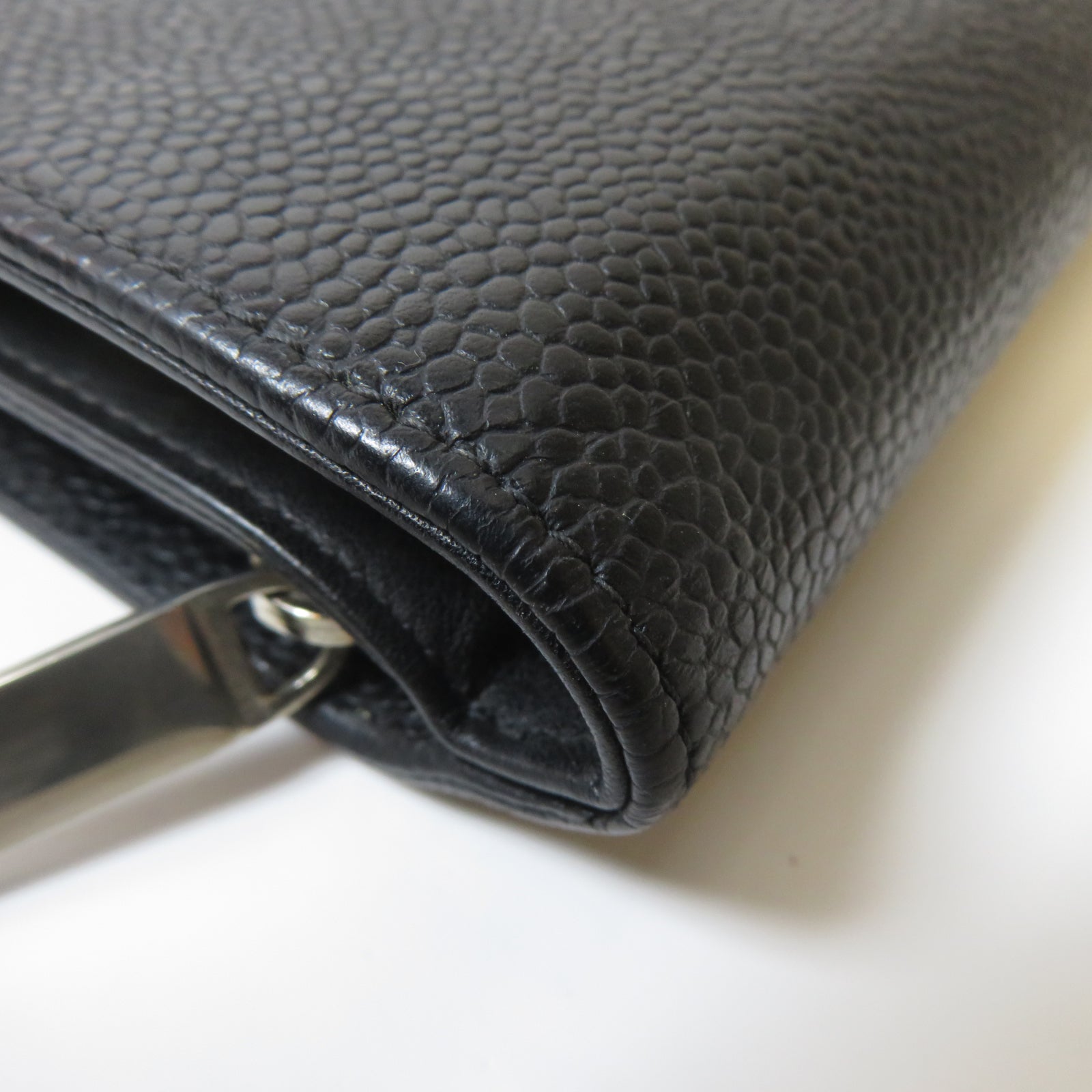 CHANEL 牛皮皮革Wallet銀扣錢包黑色