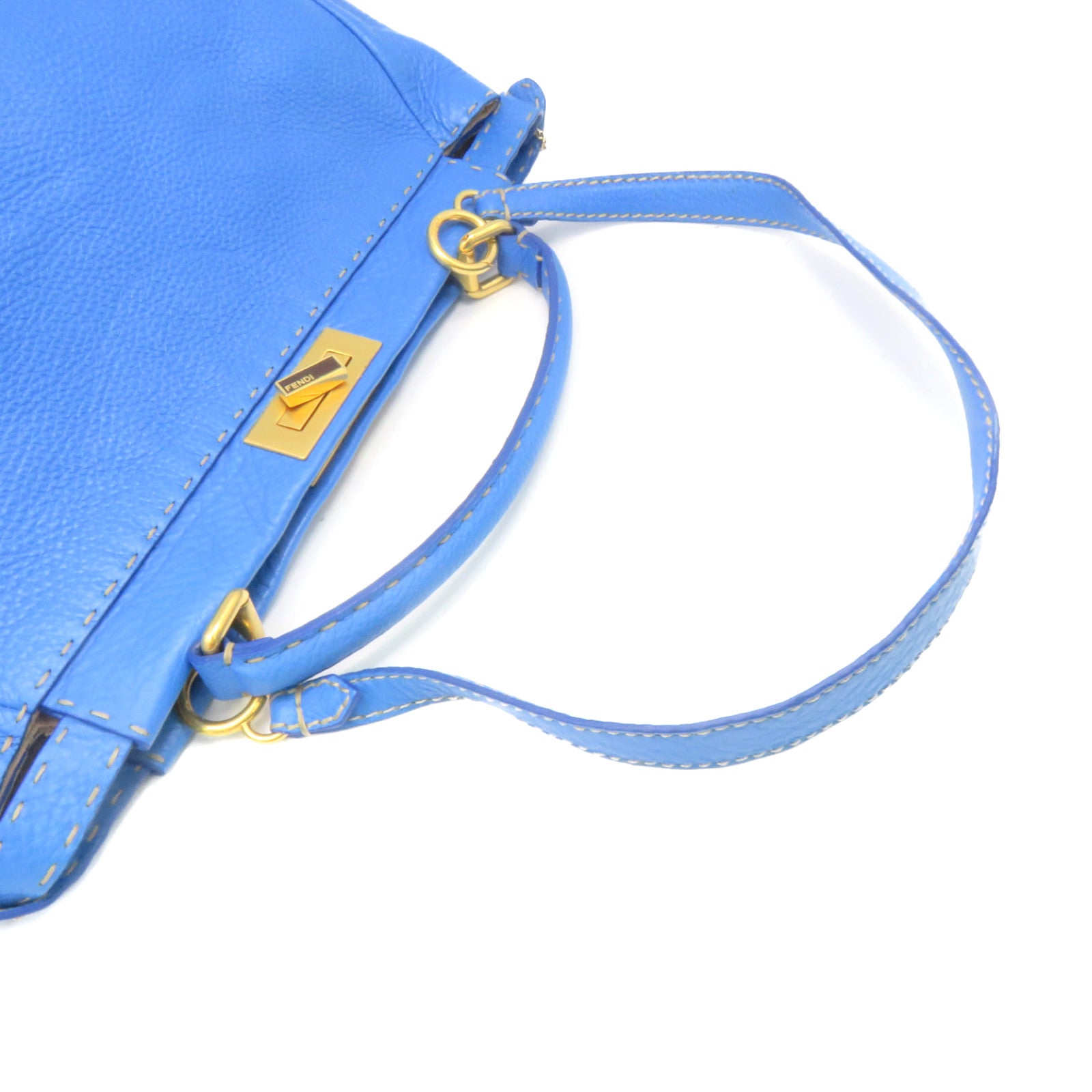 FENDI 牛皮皮革Peekaboo 2Way Shoulder Bag金扣手挽肩背两用袋蓝色