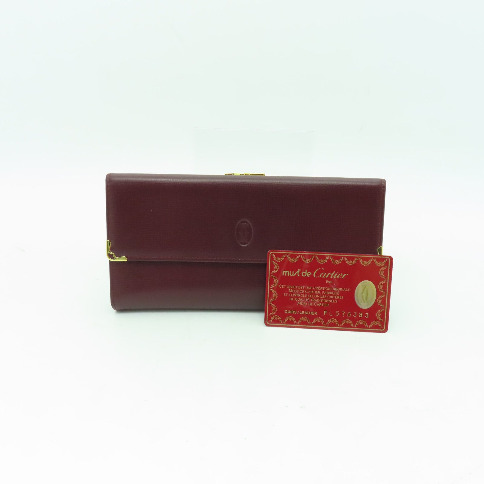 CARTIER 牛皮皮革Wallet金扣長錢包酒紅色