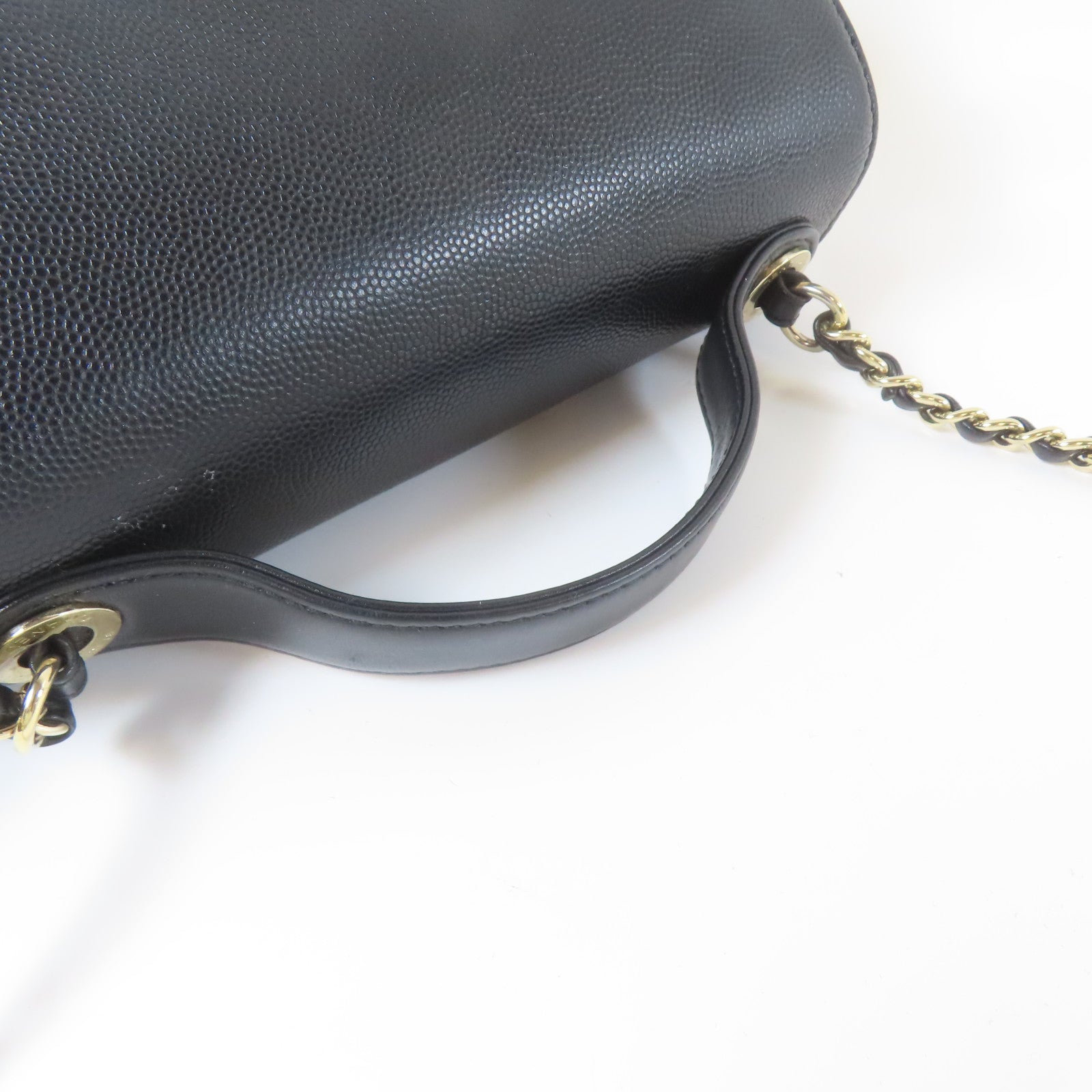 CHANEL 菱格Caviar皮革2 Way Shoulder金扣手挽肩背兩用袋黑色