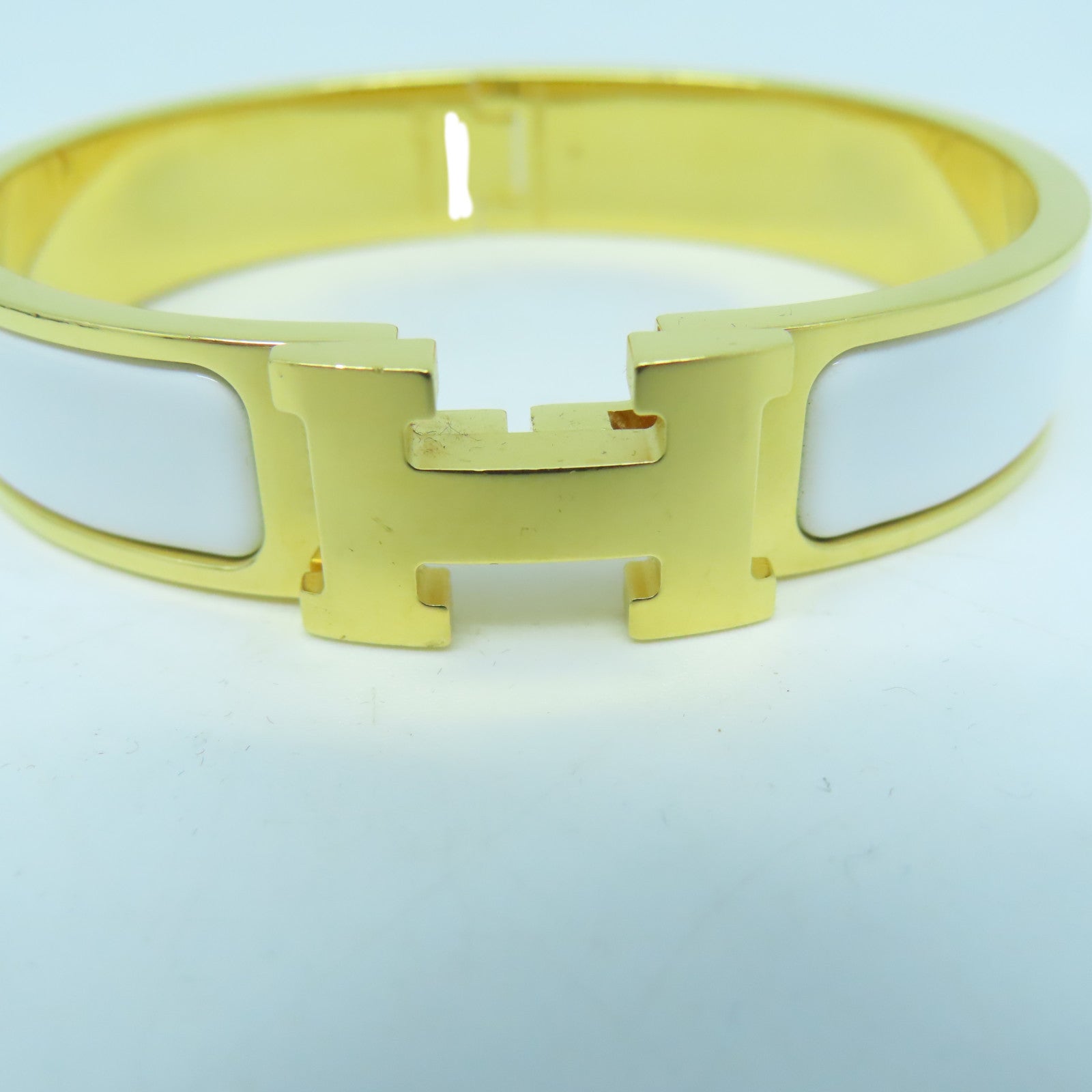 HERMES 金屬Clic-Clac H Bracelet手鐲白色/金色