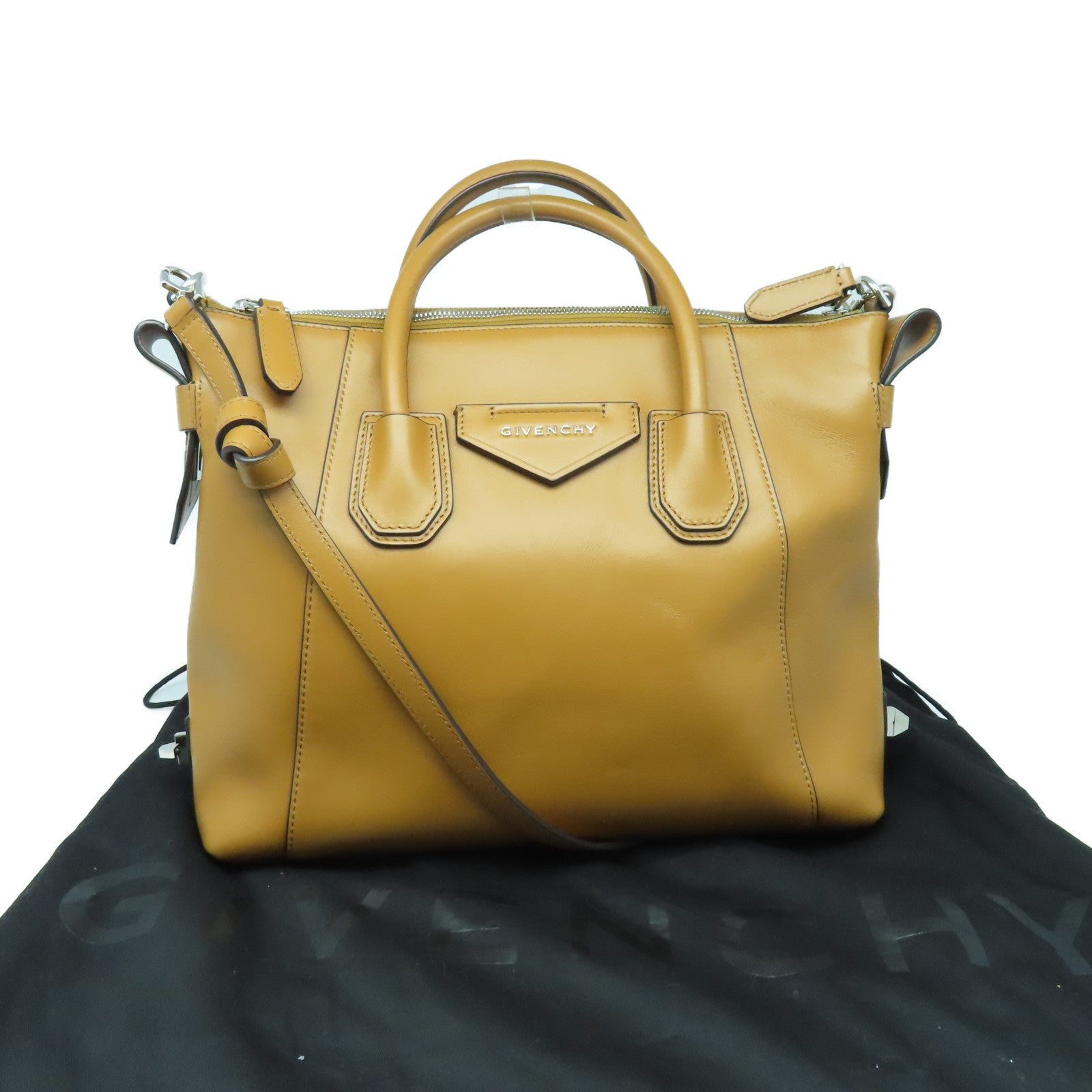 GIVENCHY 牛皮皮革2 Way Shoulder Bag银扣手挽肩背两用袋啡色