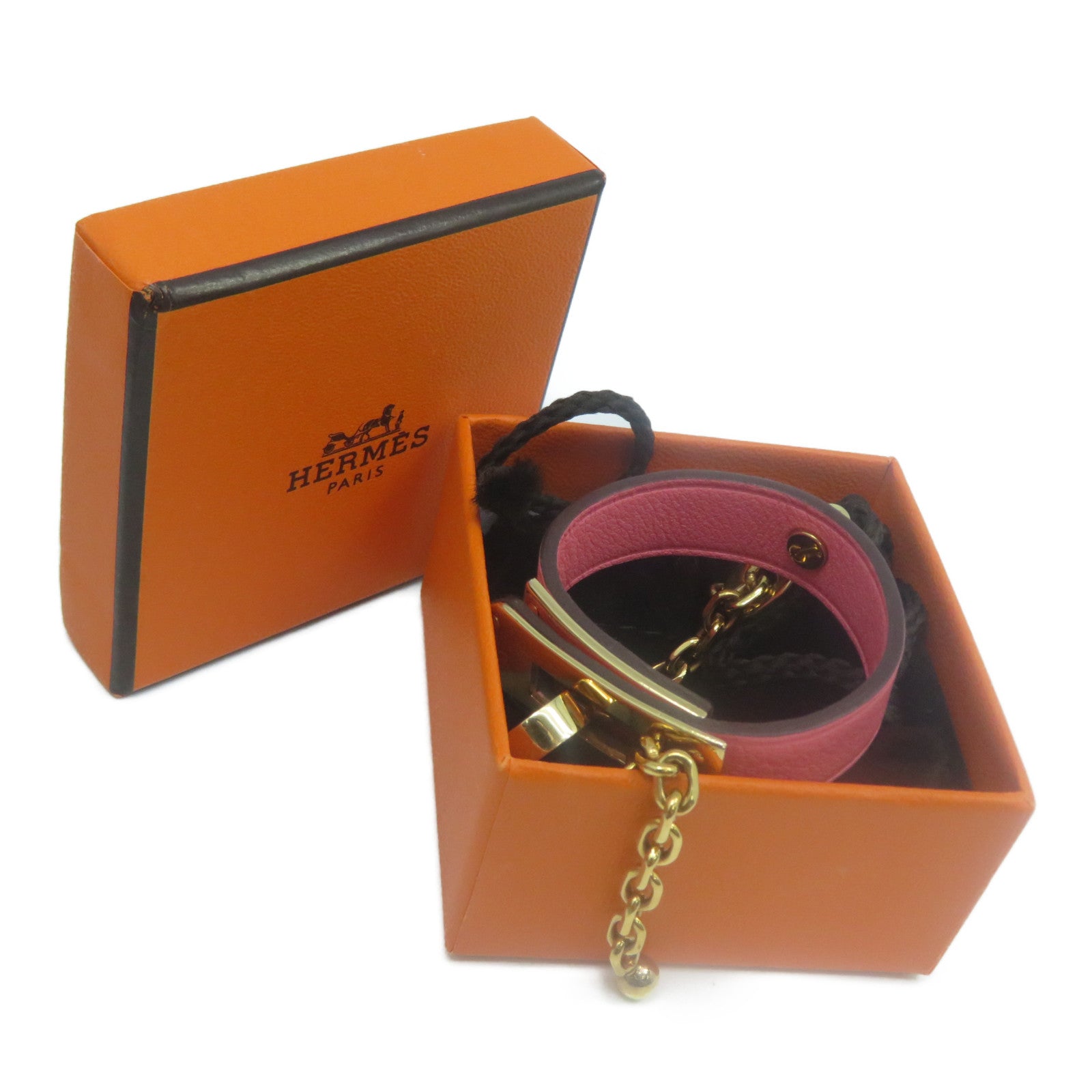 HERMES Swift皮革Pince A Gants Kelly金扣掛飾粉紅色