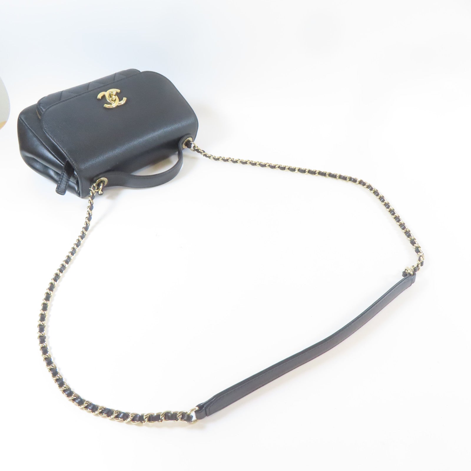 CHANEL 菱格Caviar皮革2 Way Shoulder金扣手挽肩背兩用袋黑色