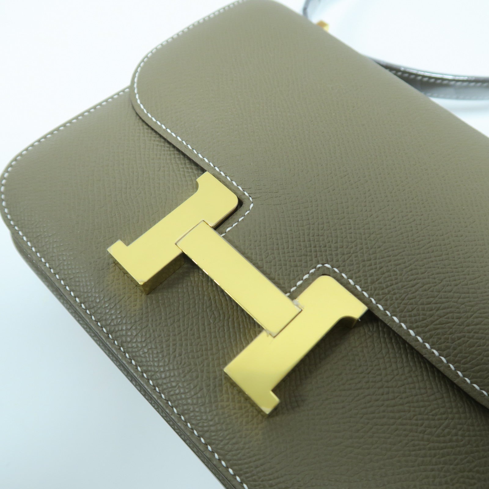 HERMES Epsom皮革Constance Mini金扣肩背袋Etoupe大象灰色
