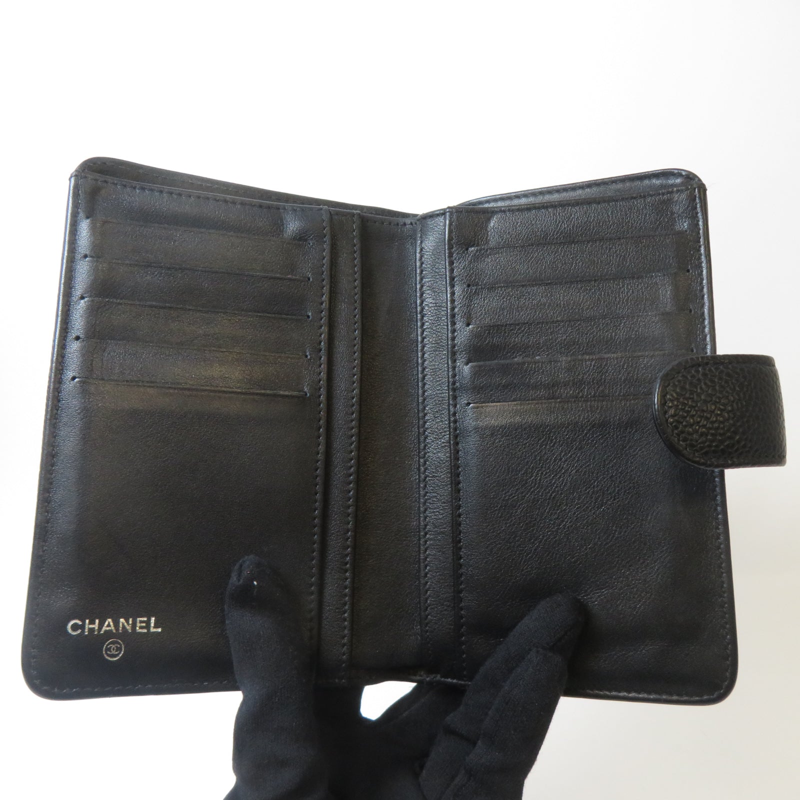 CHANEL 牛皮皮革Wallet銀扣錢包黑色