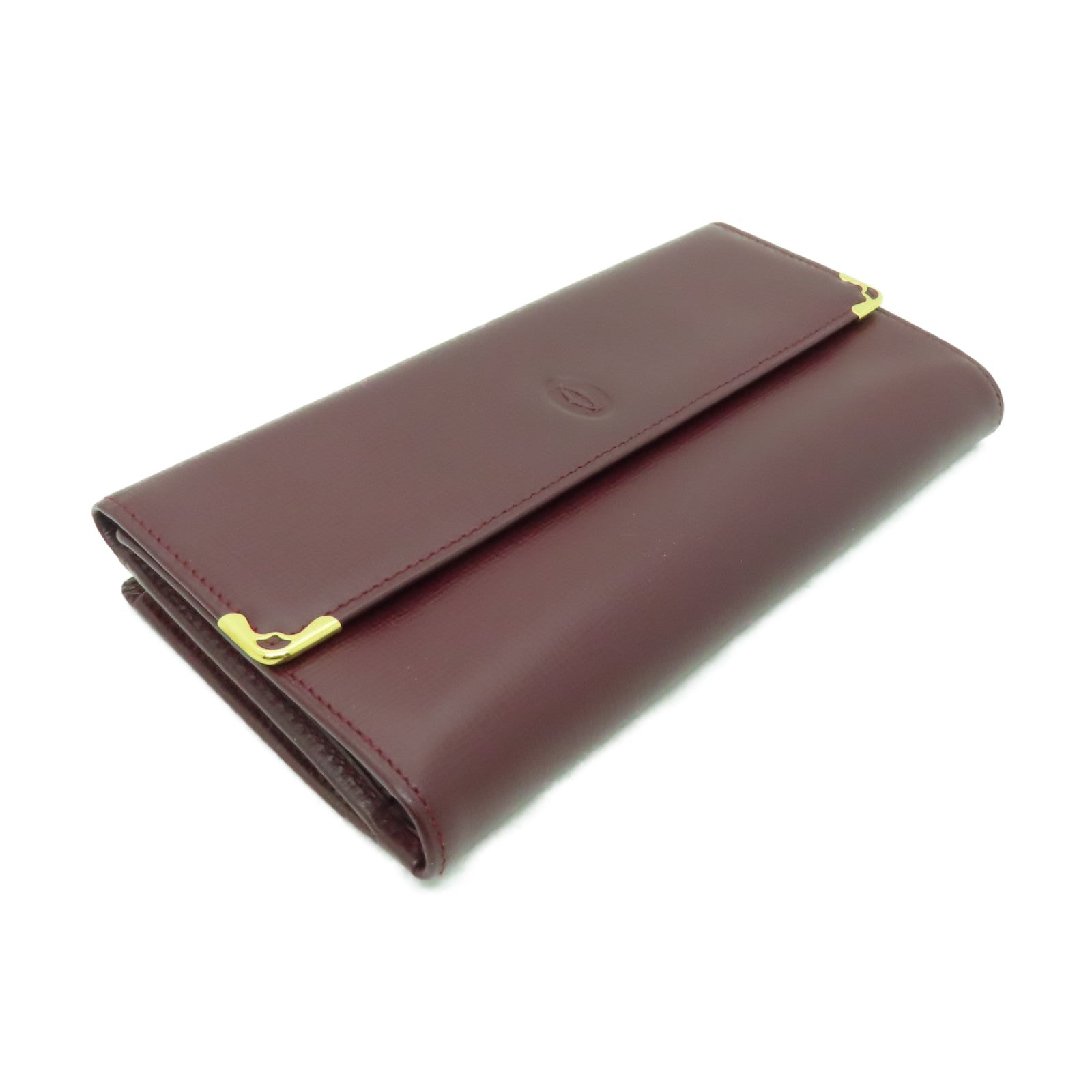 CARTIER 牛皮皮革Wallet金扣長錢包酒紅色