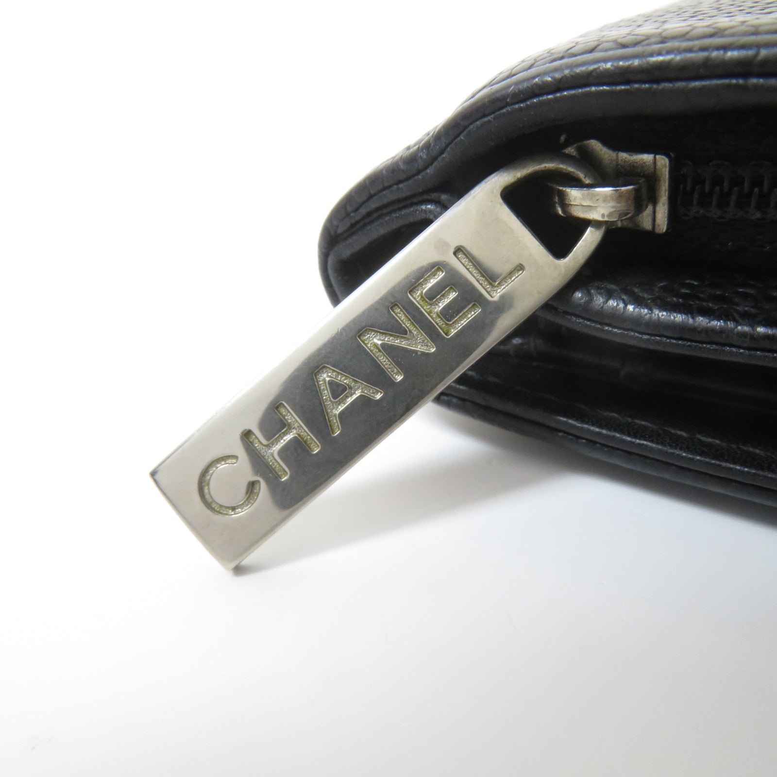 CHANEL 牛皮皮革Wallet銀扣錢包黑色