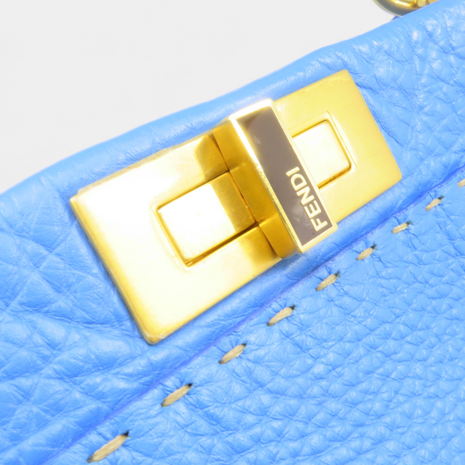 FENDI 牛皮皮革Peekaboo 2Way Shoulder Bag金扣手挽肩背两用袋蓝色