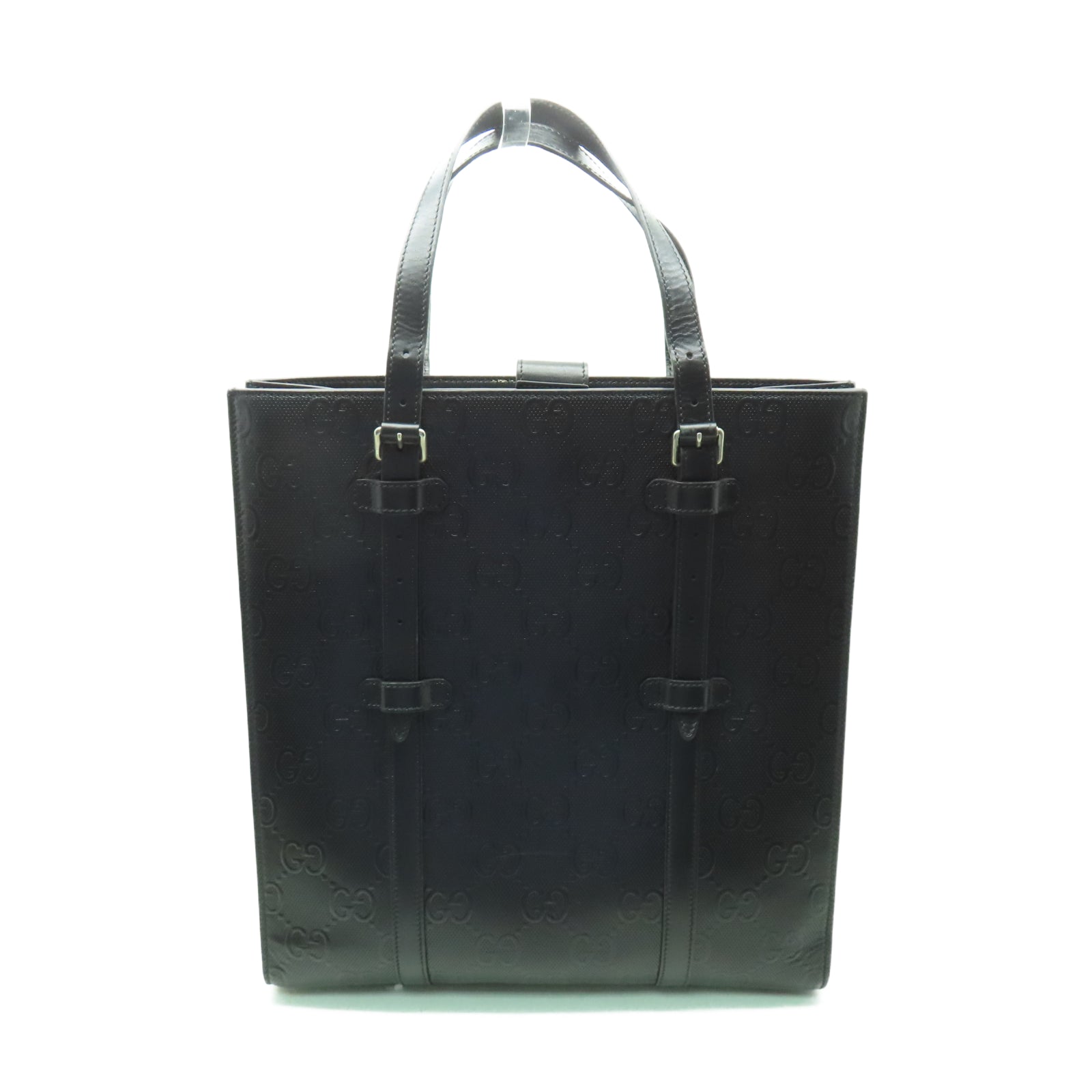 GUCCI 牛皮皮革Tote Bag銀扣手挽袋黑色