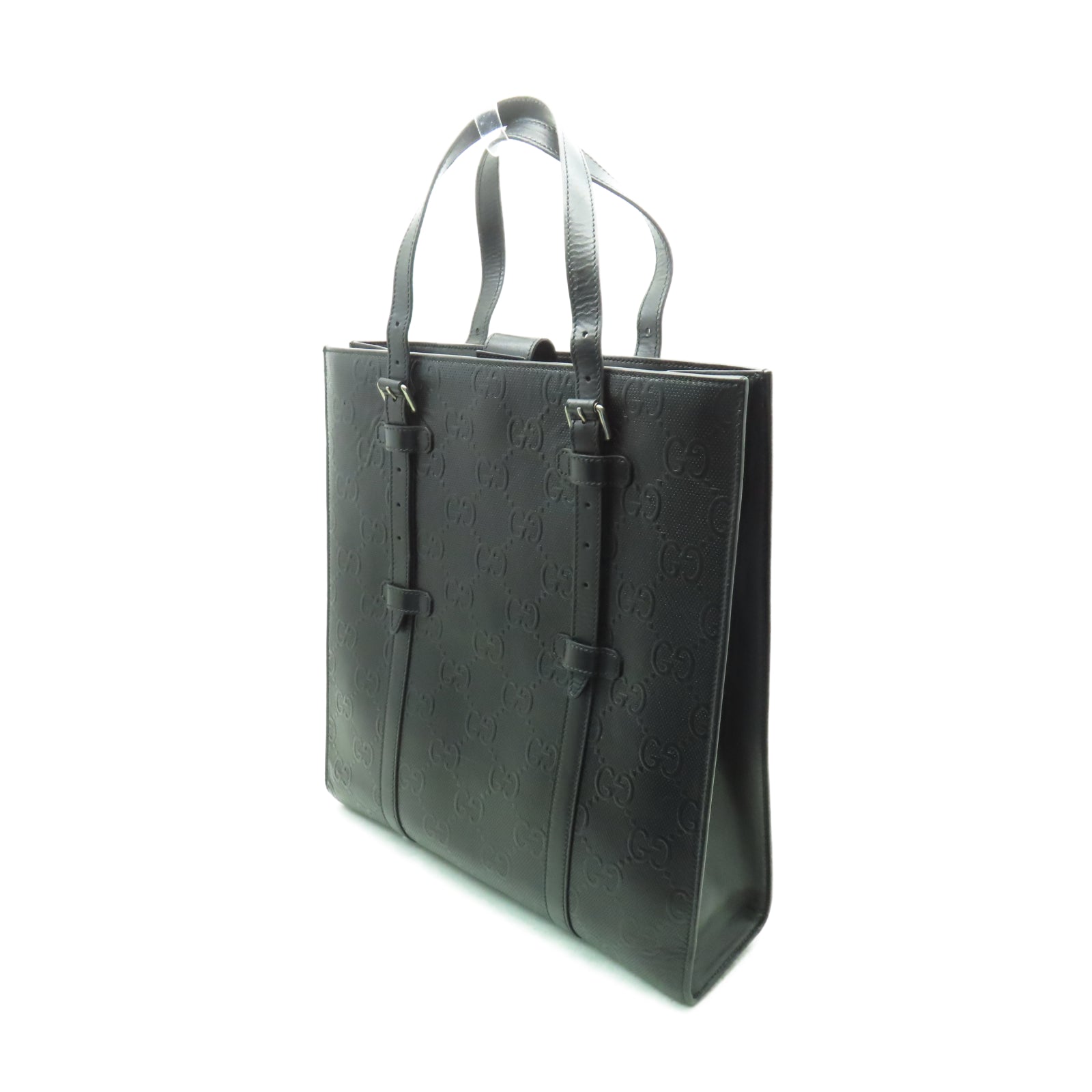 GUCCI 牛皮皮革Tote Bag銀扣手挽袋黑色